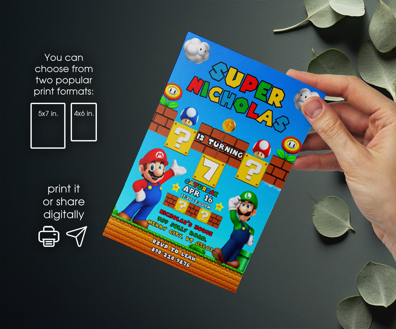 Super Mario Bros customizable invitation template | Share or Print | NU265