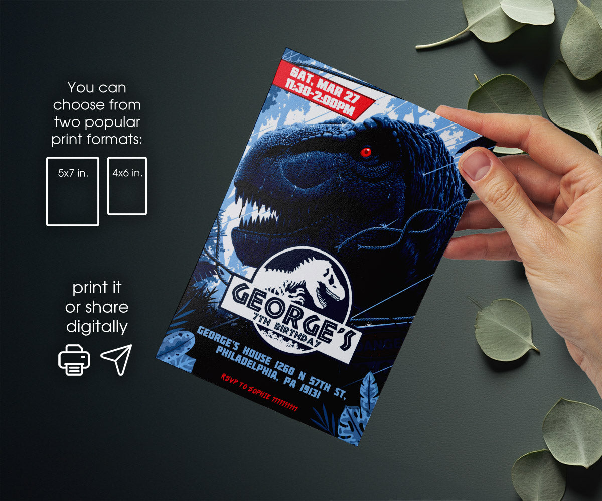 Jurassic World Dinosaur customizable invitation template | Share or Print | BK822
