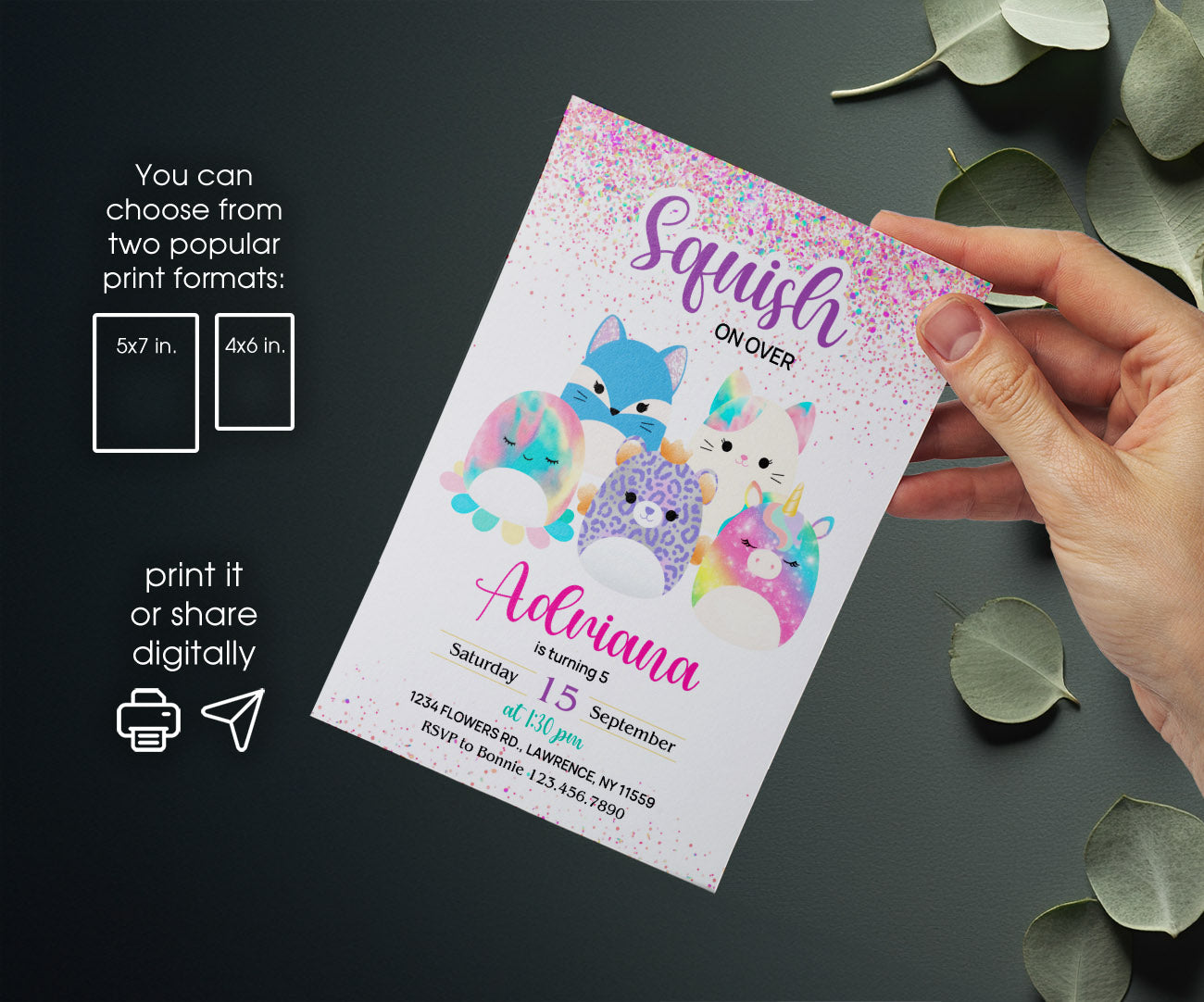Squishmallows customizable invitation template | Share or Print | CK958