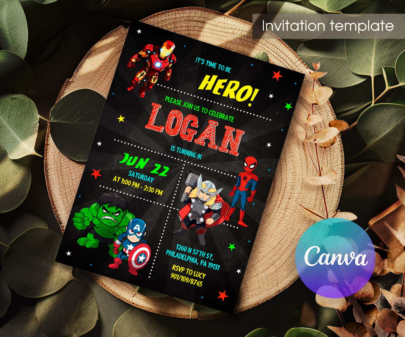 Avengers Marvel Superhero customizable invitation template | Share or Print | boy | ZK499