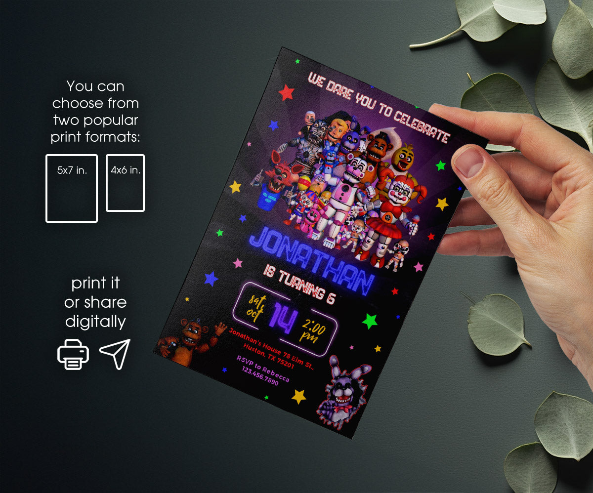Five Nights at Freddy's customizable invitation template | Share or Print | UV343