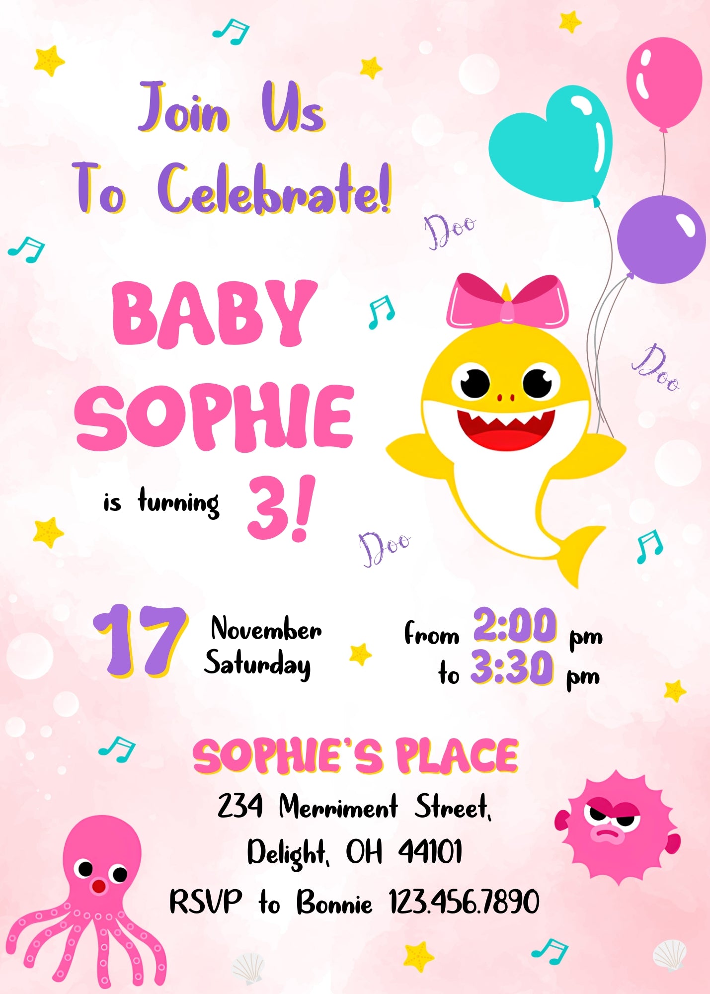 Baby Shark customizable invitation template | Share or Print | CM183