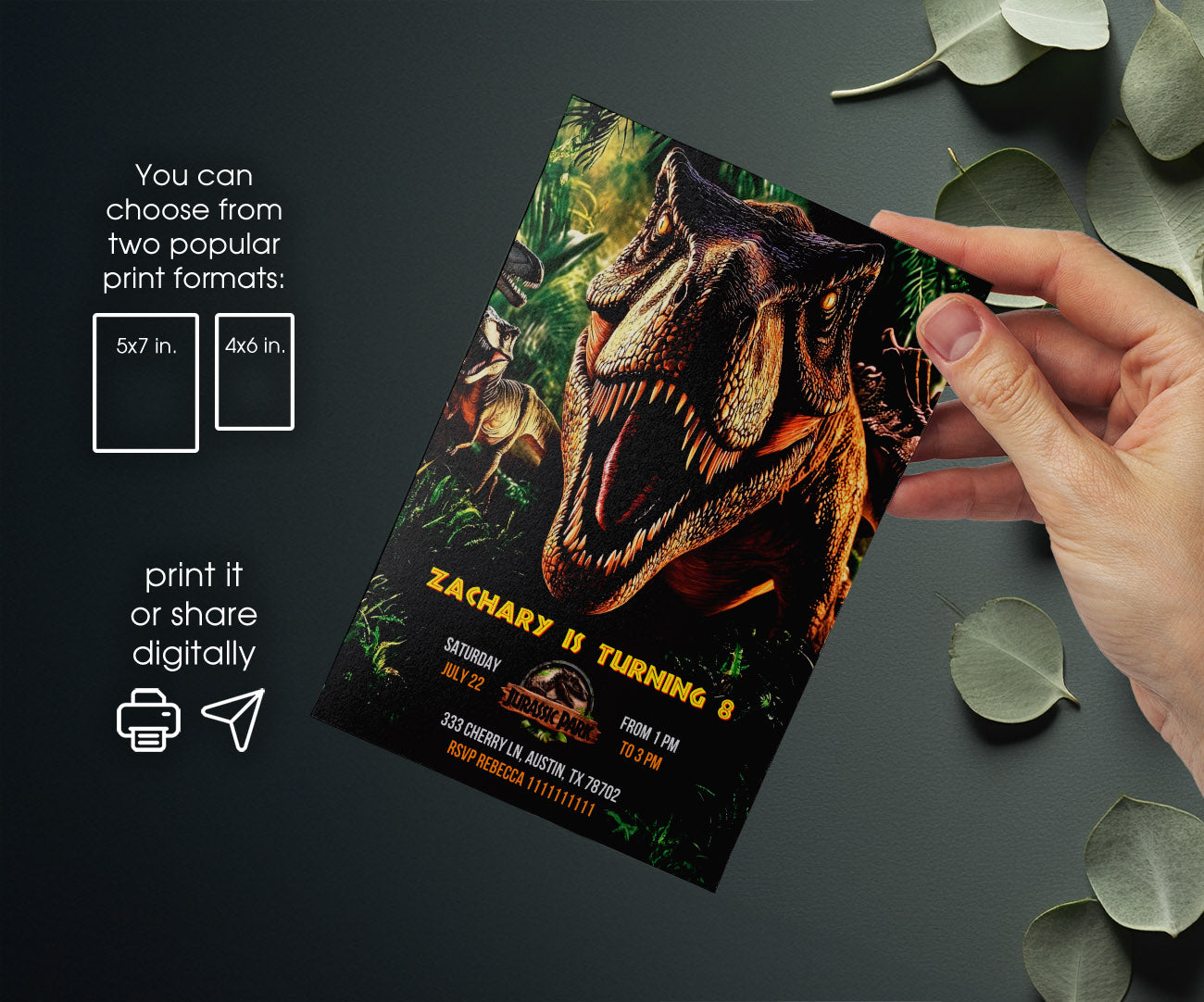 Jurassic World Dinosaur customizable invitation template | Share or Print | XZ783