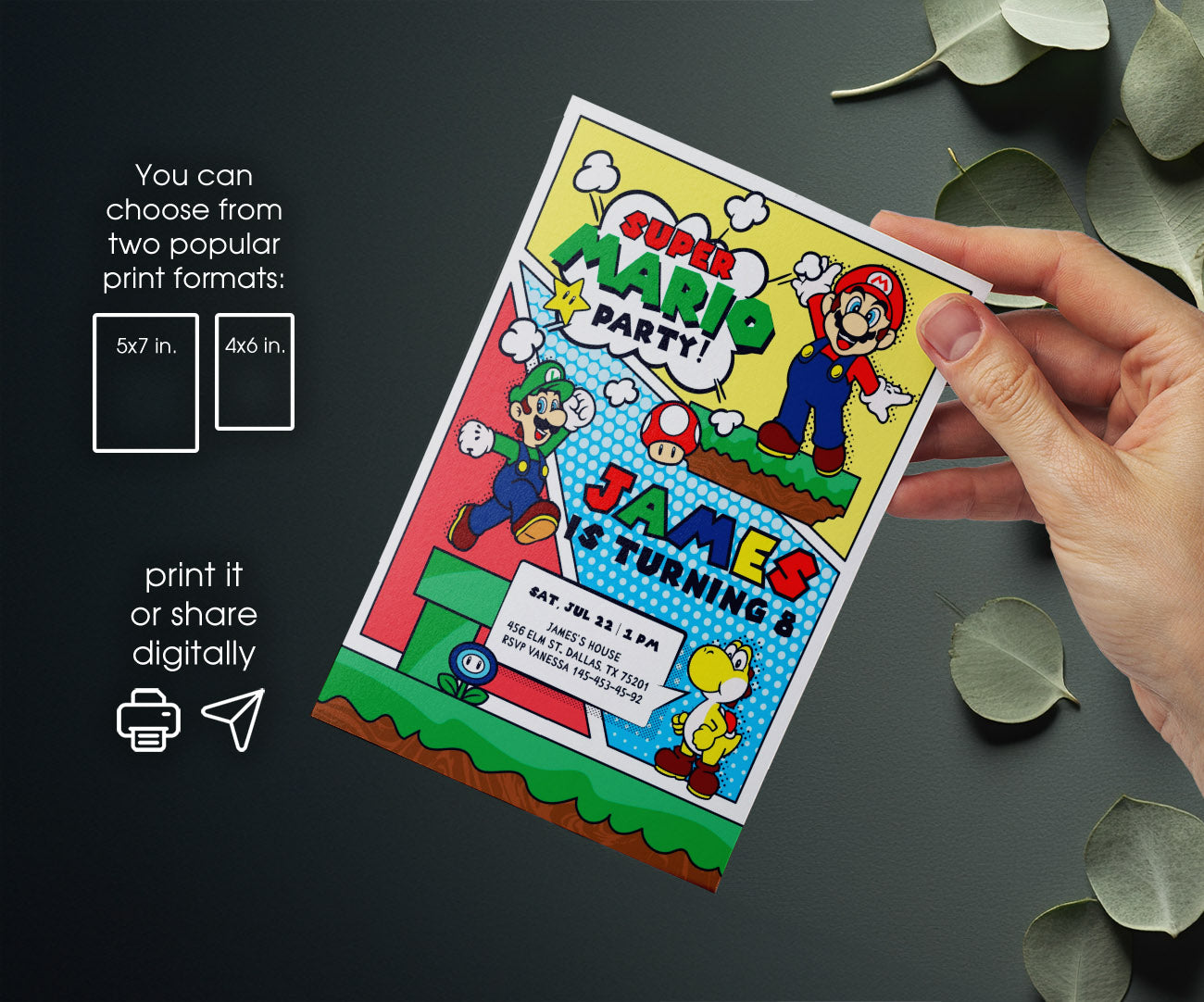 Super Mario Bros customizable invitation template | Share or Print | LR367