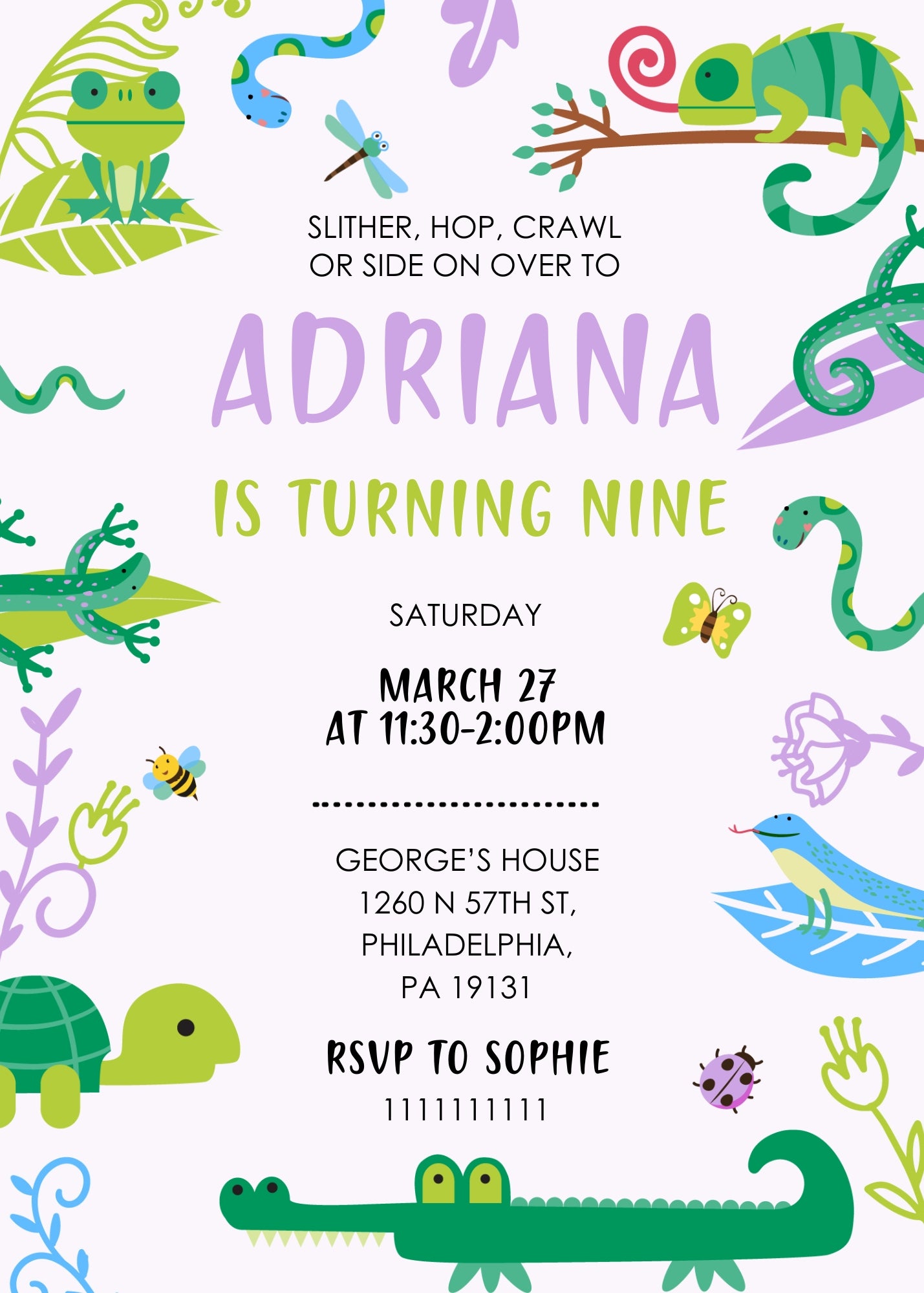 Reptile Lizard Snake customizable invitation template | Share or Print | TP035
