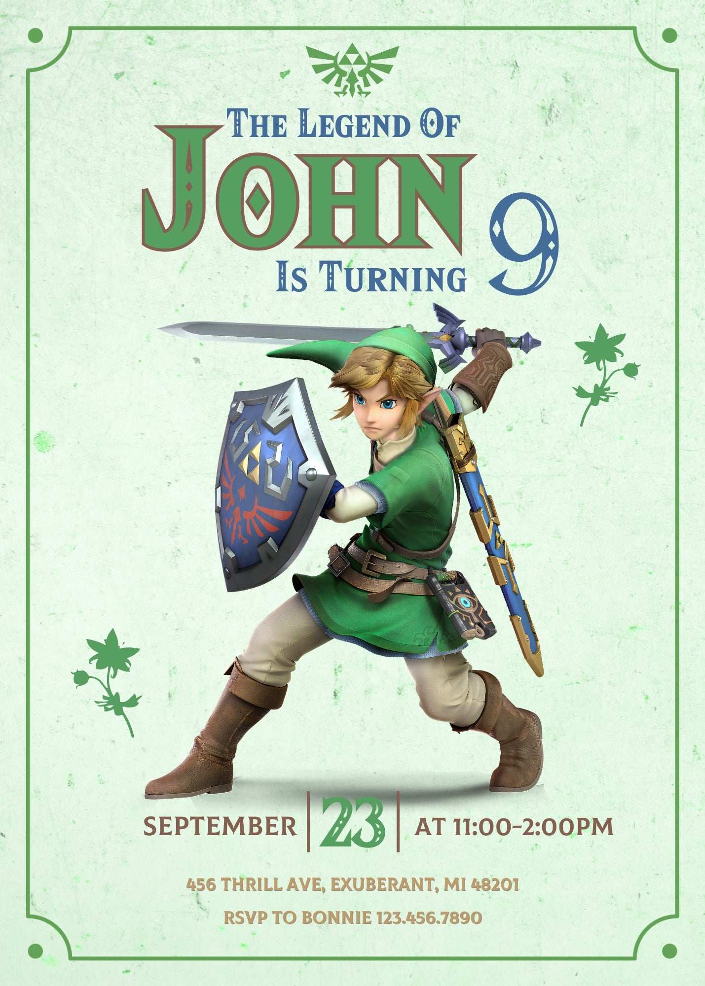 Legend of Zelda Gamer customizable invitation template | Share or Print | NS532