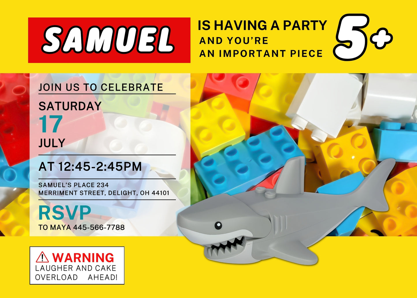 Lego Shark Jaws customizable invitation template | Share or Print | OR756