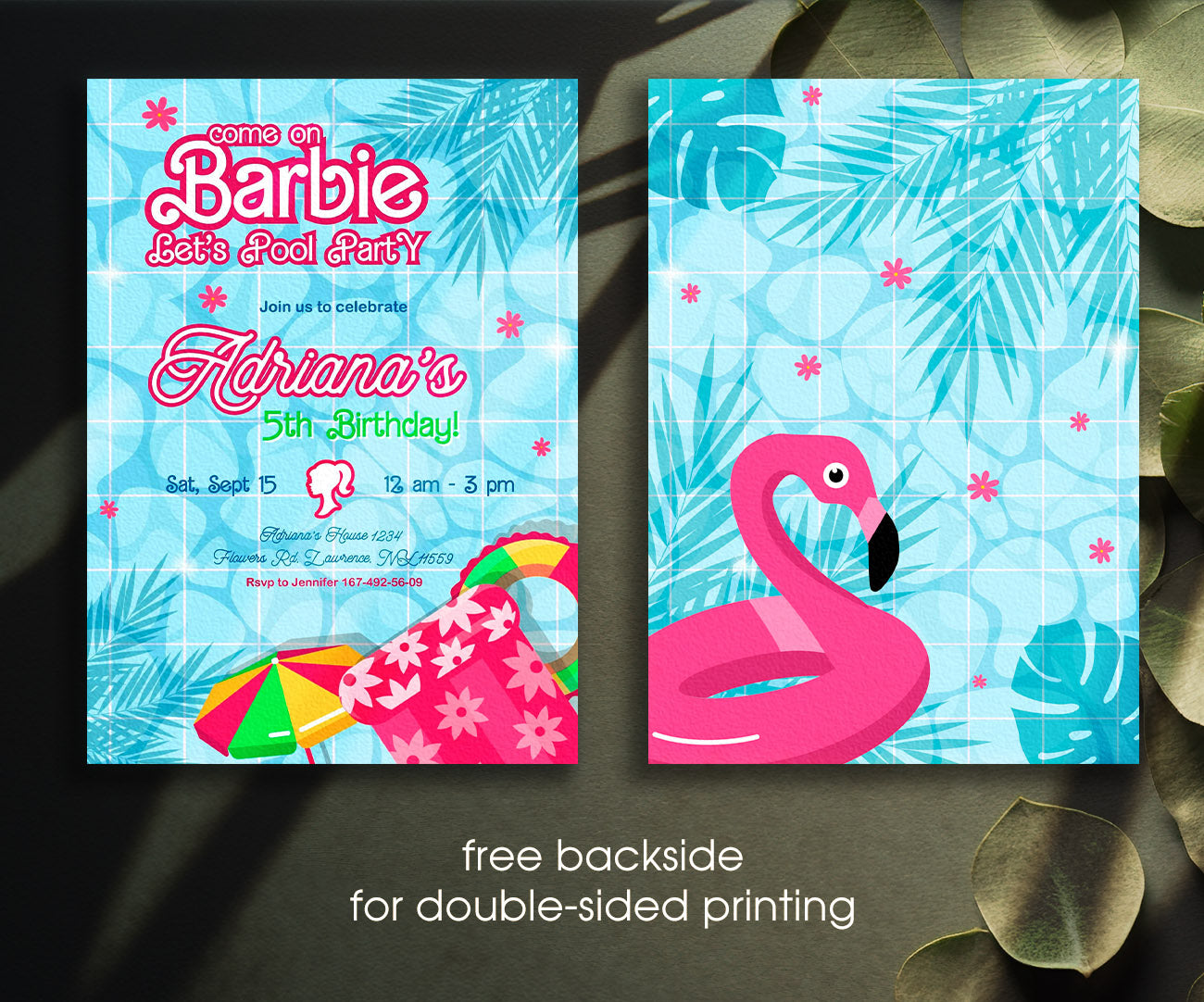 Barbie Pool Pink customizable invitation template | Share or Print | girl | KJ367
