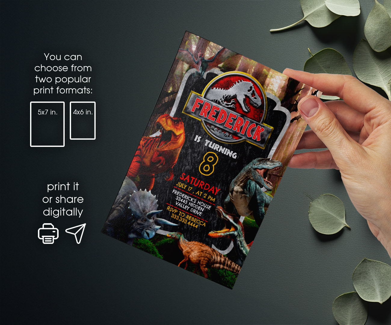 Jurassic Park Dinosaur customizable invitation template | Share or Print | HO419