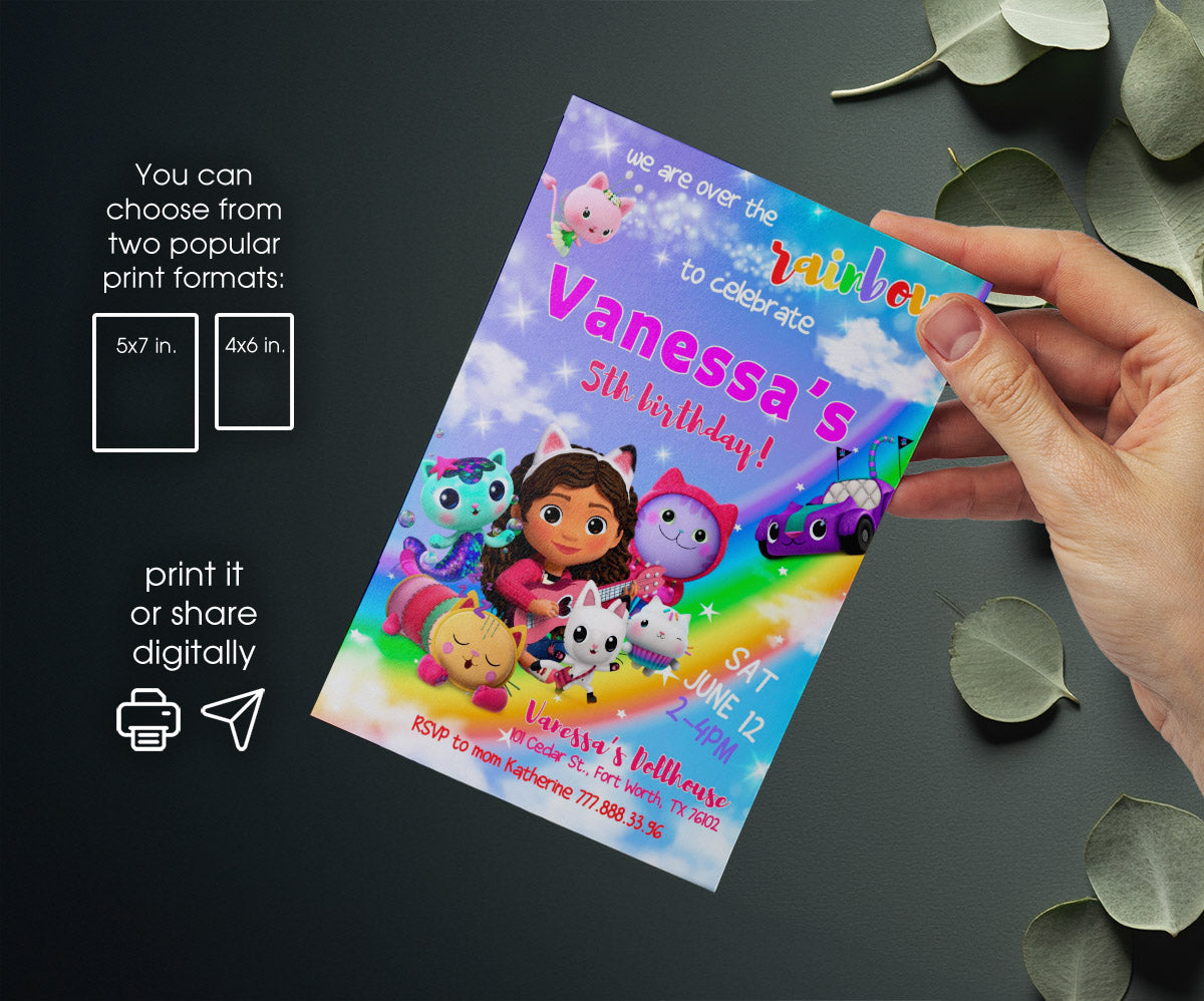 Gabby's Dollhouse Kitten customizable invitation template | Share or Print | girl | ZM942