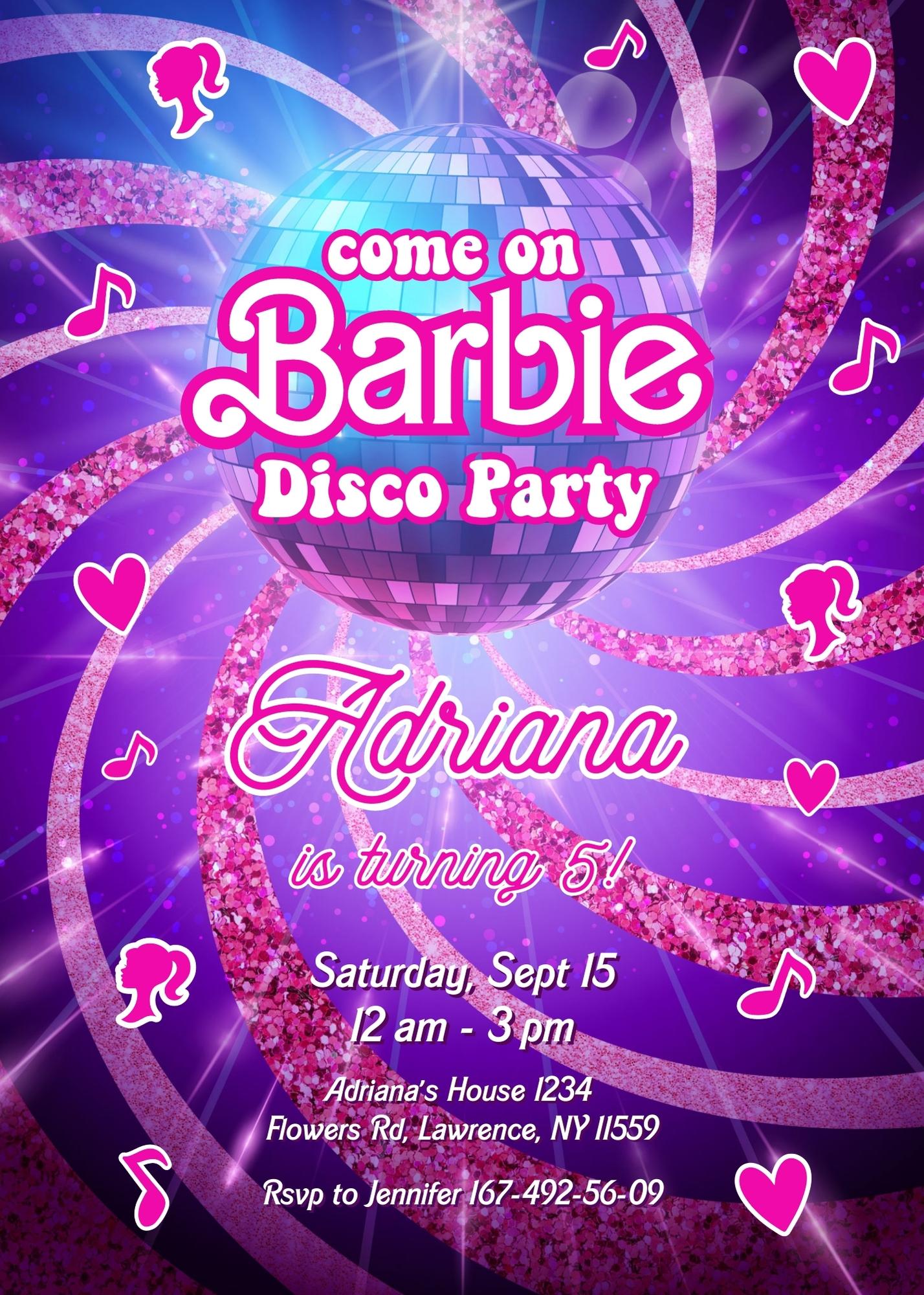 Barbie Disco Pink customizable invitation template | Share or Print | girl | NZ810