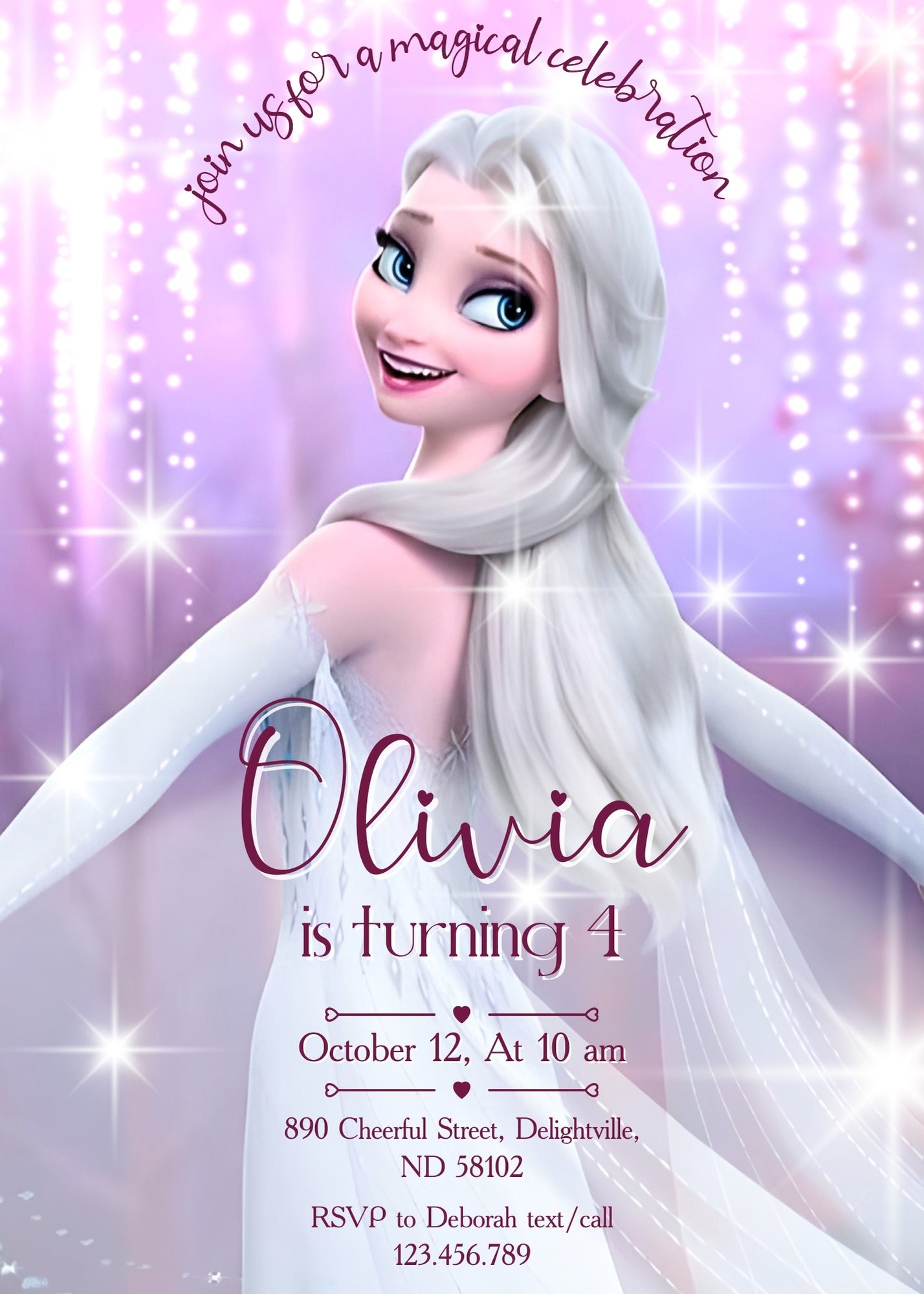 Frozen Elsa customizable invitation template | Share or Print | girl | RE024