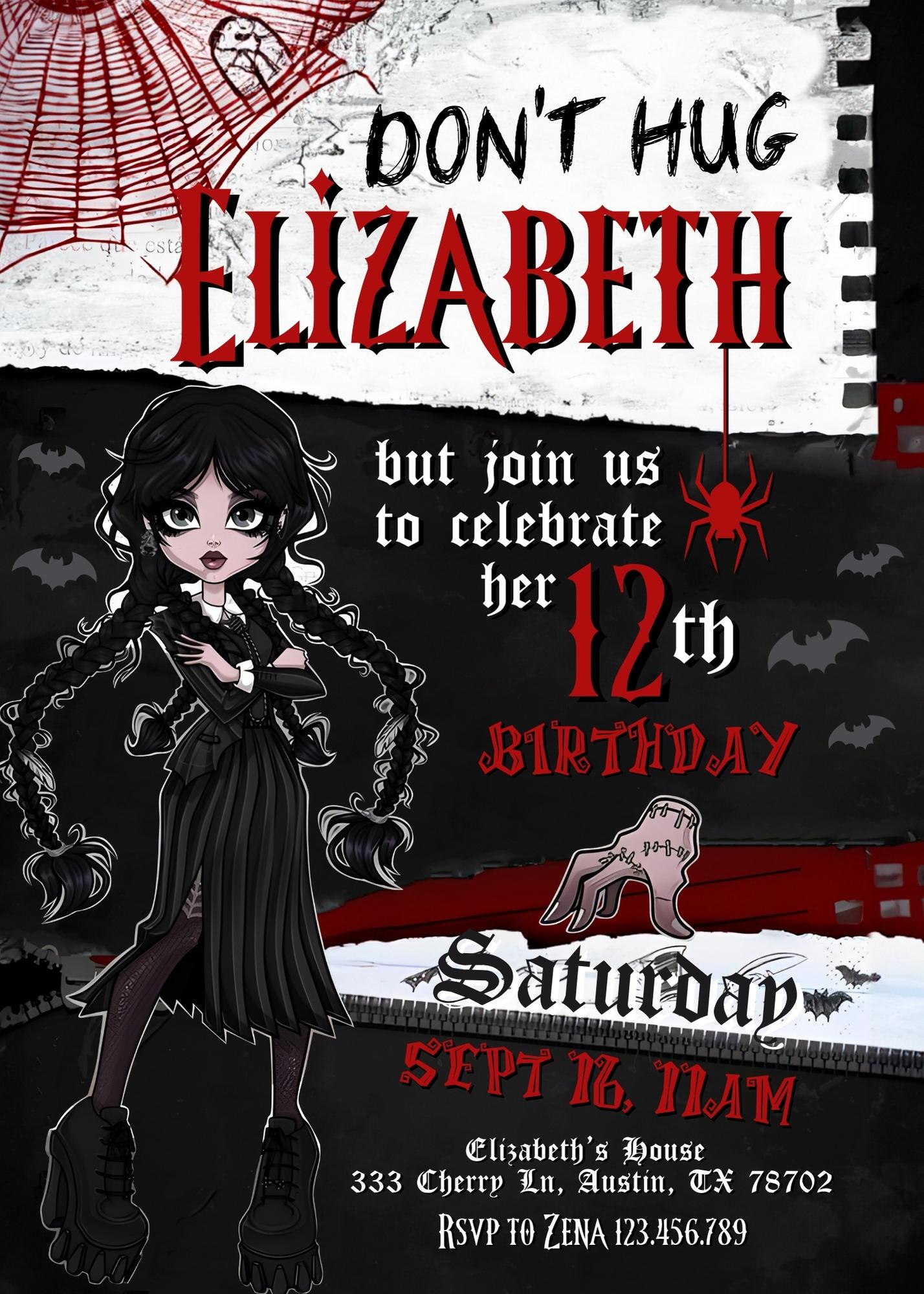 Wednesday Addams customizable invitation template | Share or Print | girl | AP873