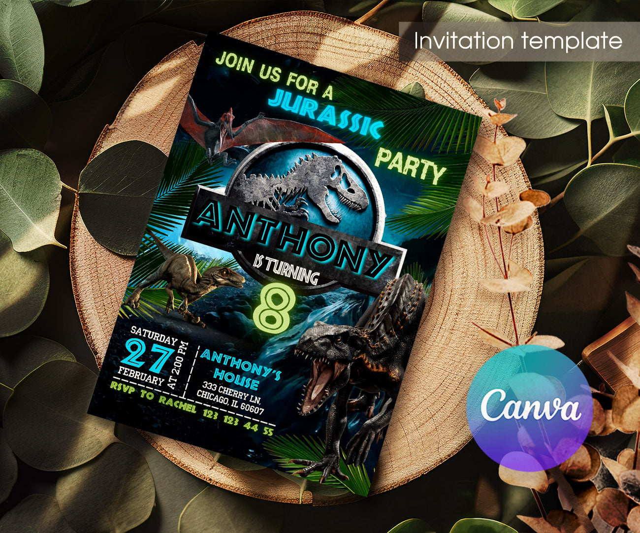 Jurassic Park Dinosaur customizable invitation template | Share or Print | FO430