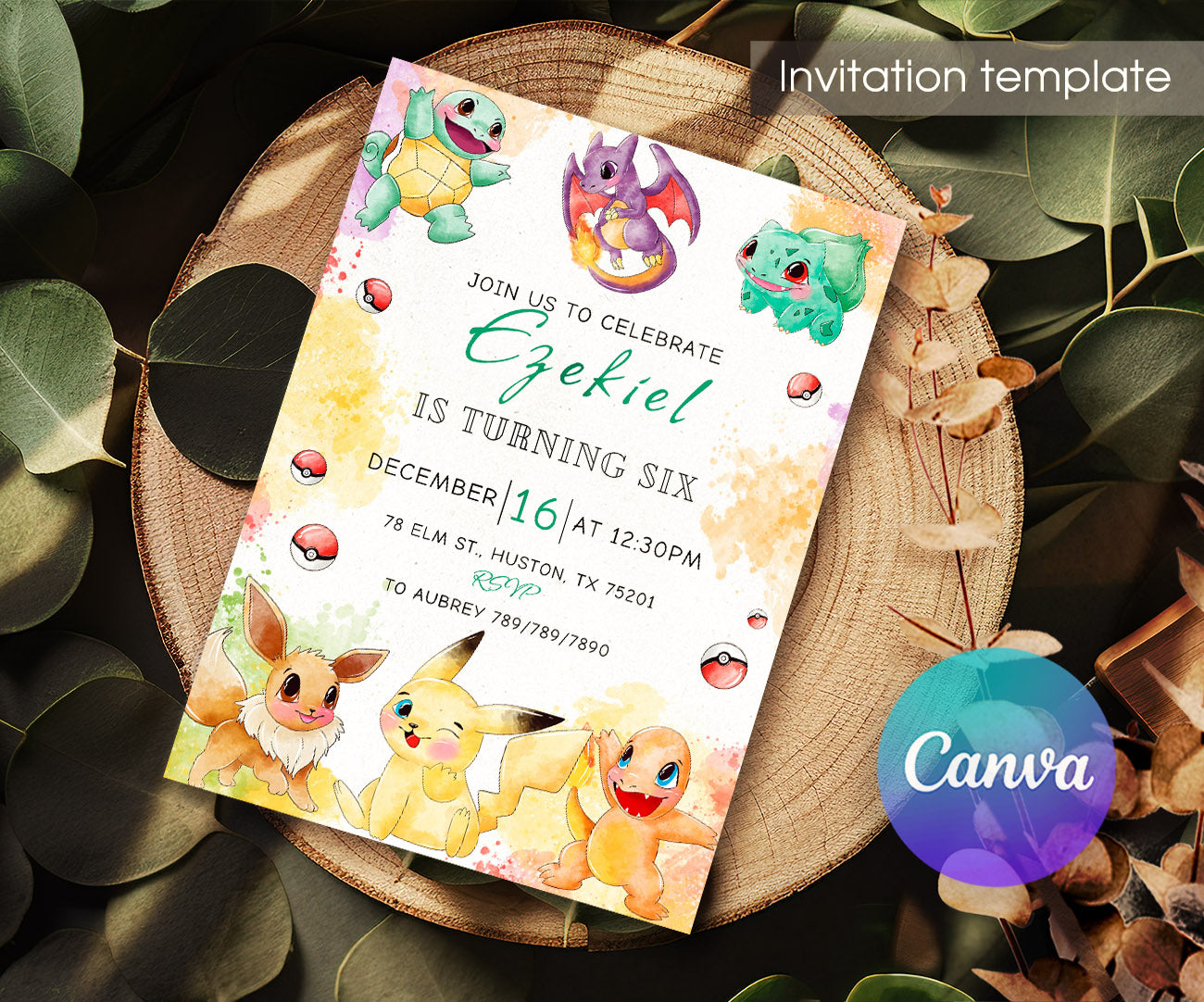 Pokemon Pikachu customizable invitation template | Share or Print | UK639