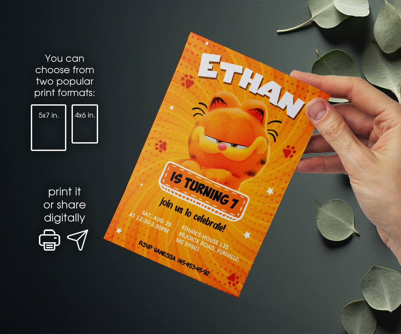Garfield Orange Cat customizable invitation template | Share or Print | boy | FG920