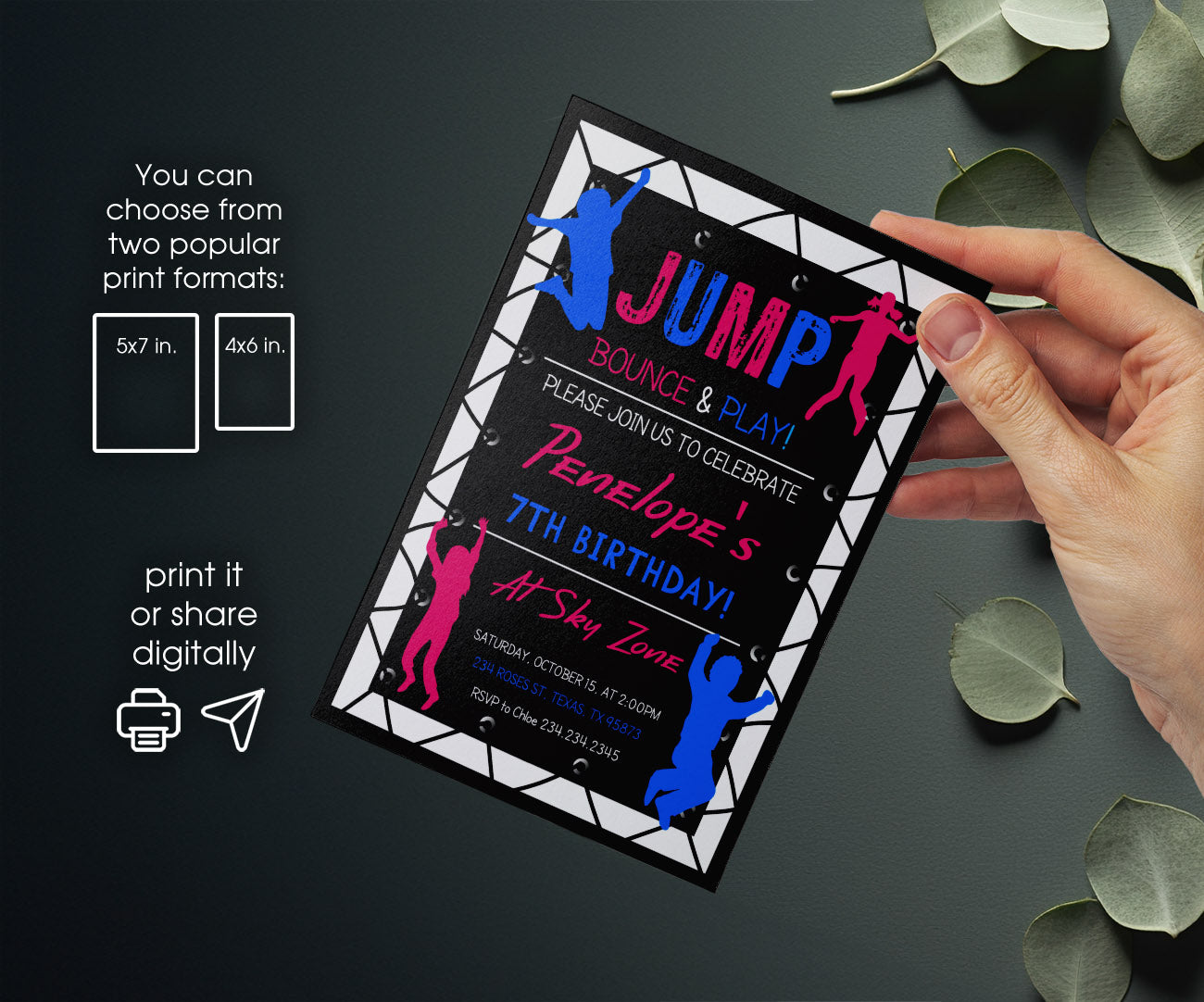 Trampoline Jump Party customizable invitation template | Share or Print | SW469