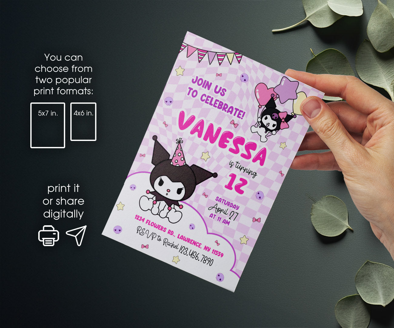 Kuromi Hello Kitty Sanrio customizable invitation template | Share or Print | OP117