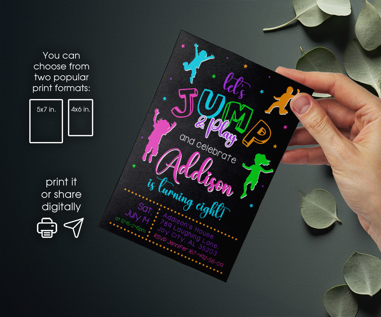 Trampoline Jump Party customizable invitation template | Share or Print | HQ677