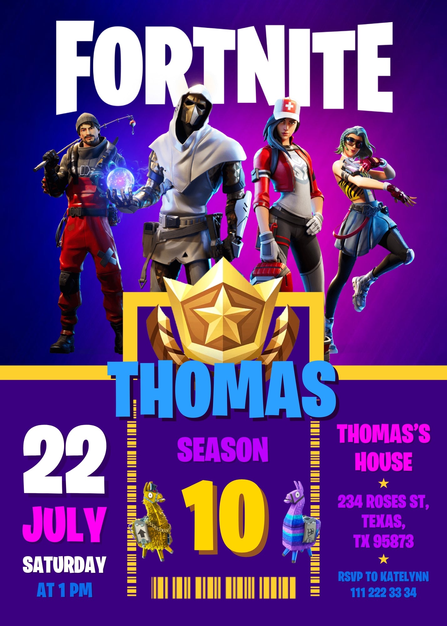 Fortnite Gamer customizable invitation template | Share or Print | boy | ZI273