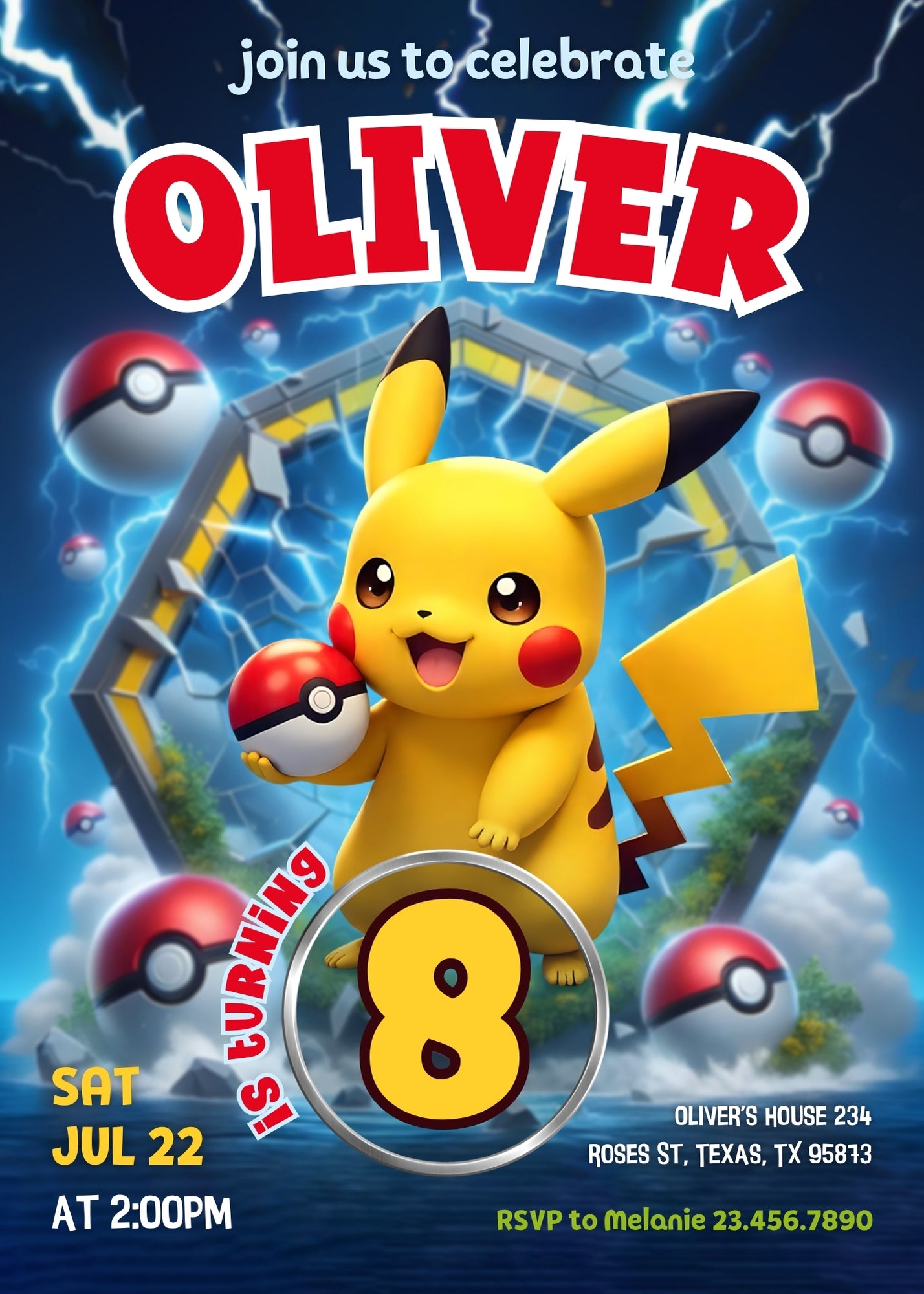 Pokemon Pikachu customizable invitation template | Share or Print | JF062