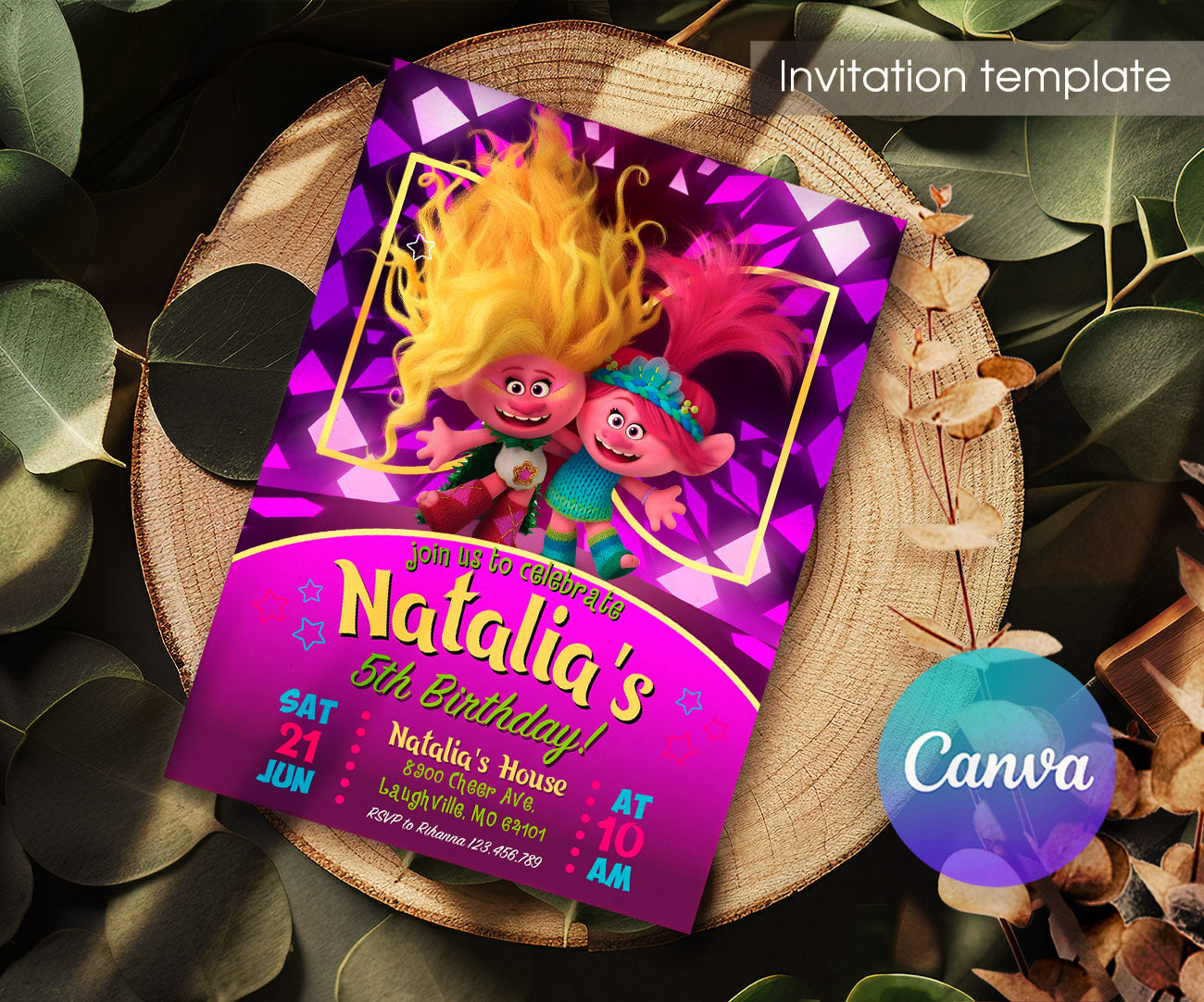 Trolls Poppy customizable invitation template | Share or Print | HB526