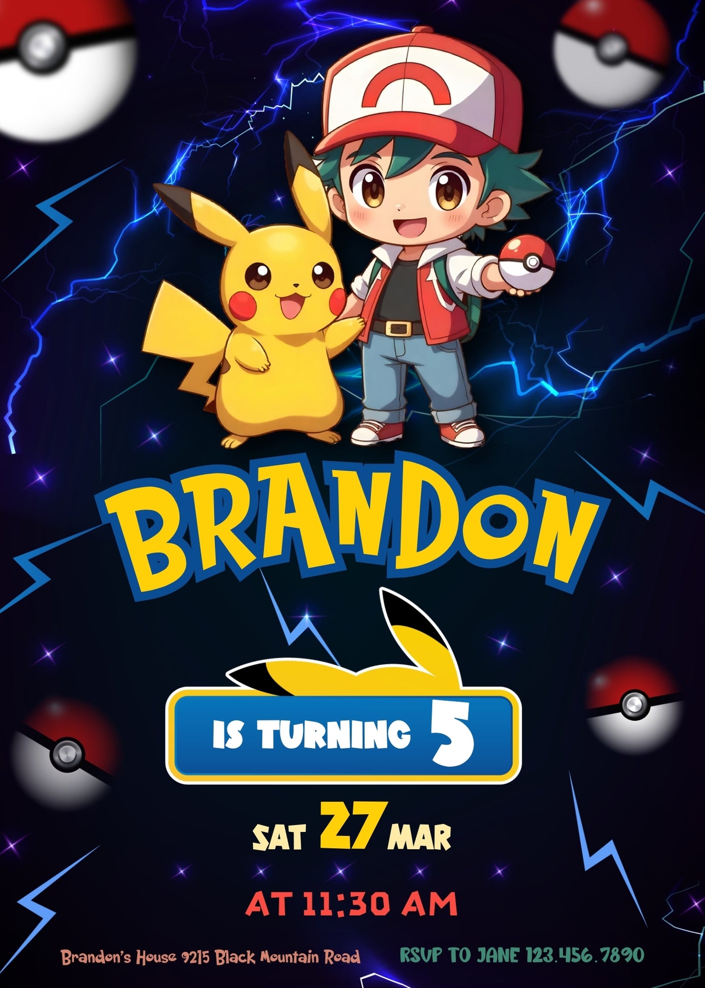 Pokemon Pikachu customizable invitation template | Share or Print | PH377