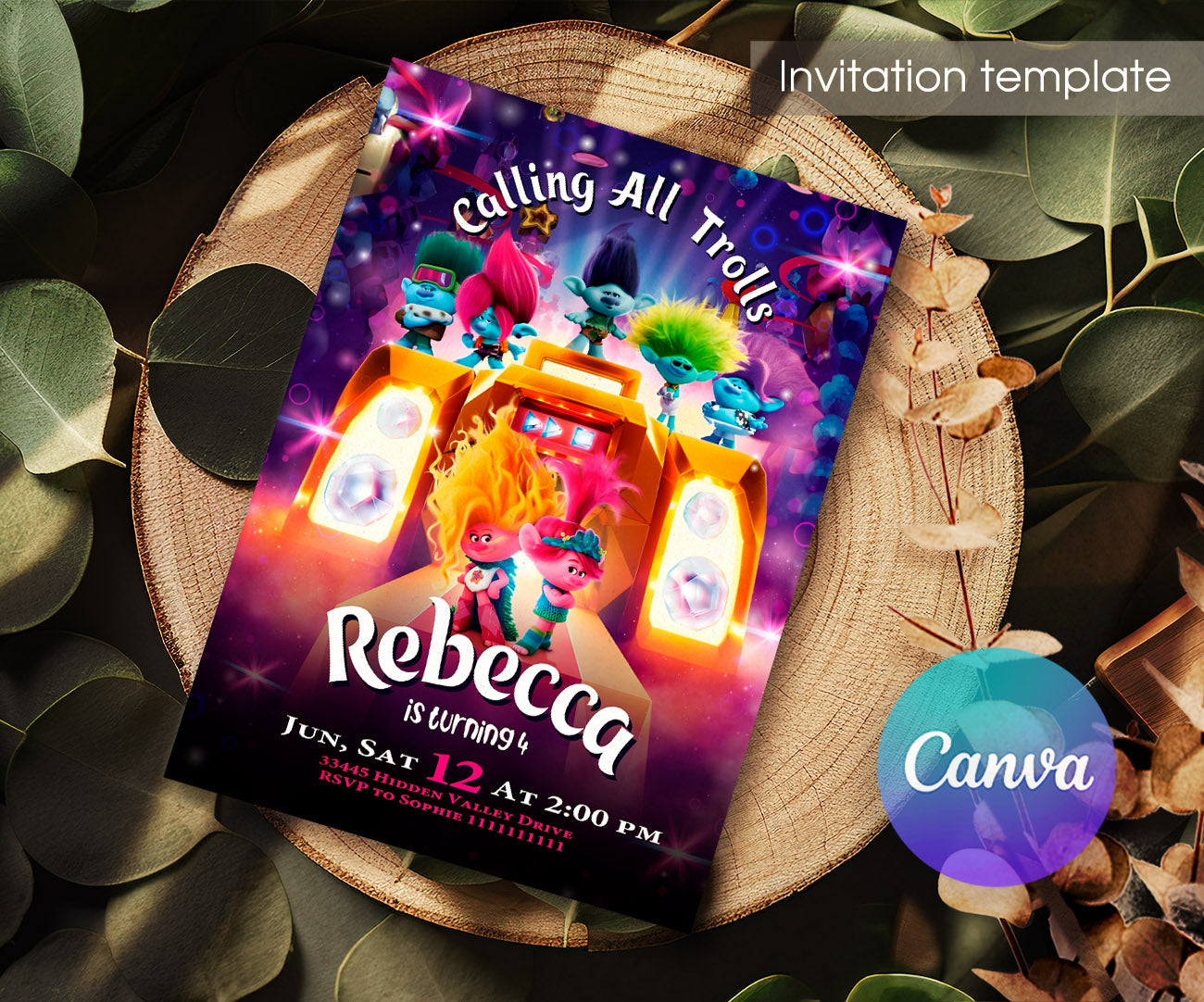 Trolls Poppy customizable invitation template | Share or Print | GN233