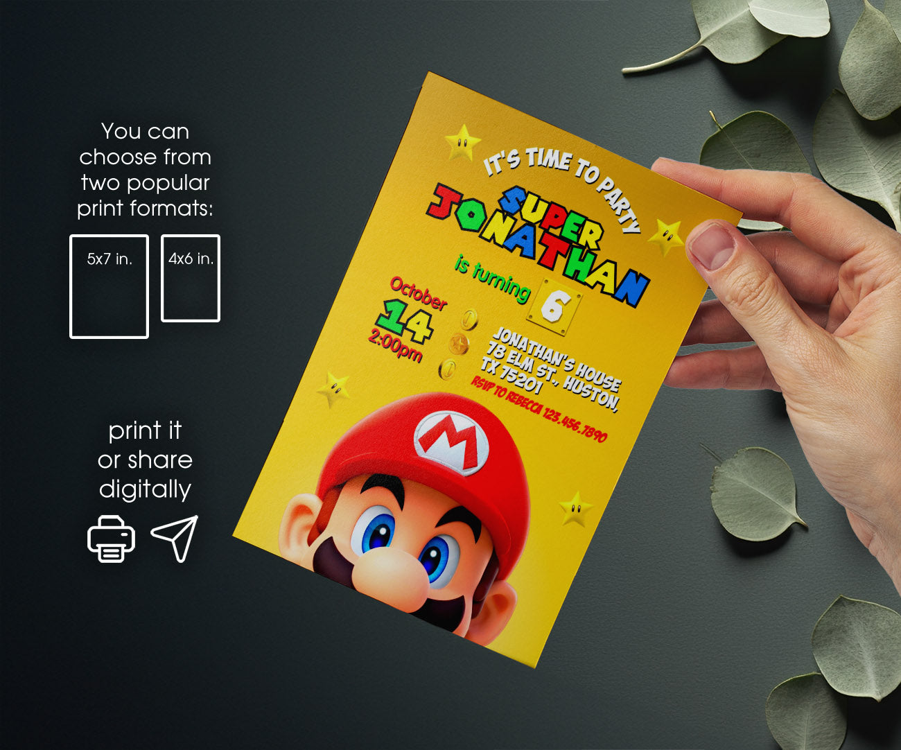 Super Mario Bros customizable invitation template | Share or Print | QV805