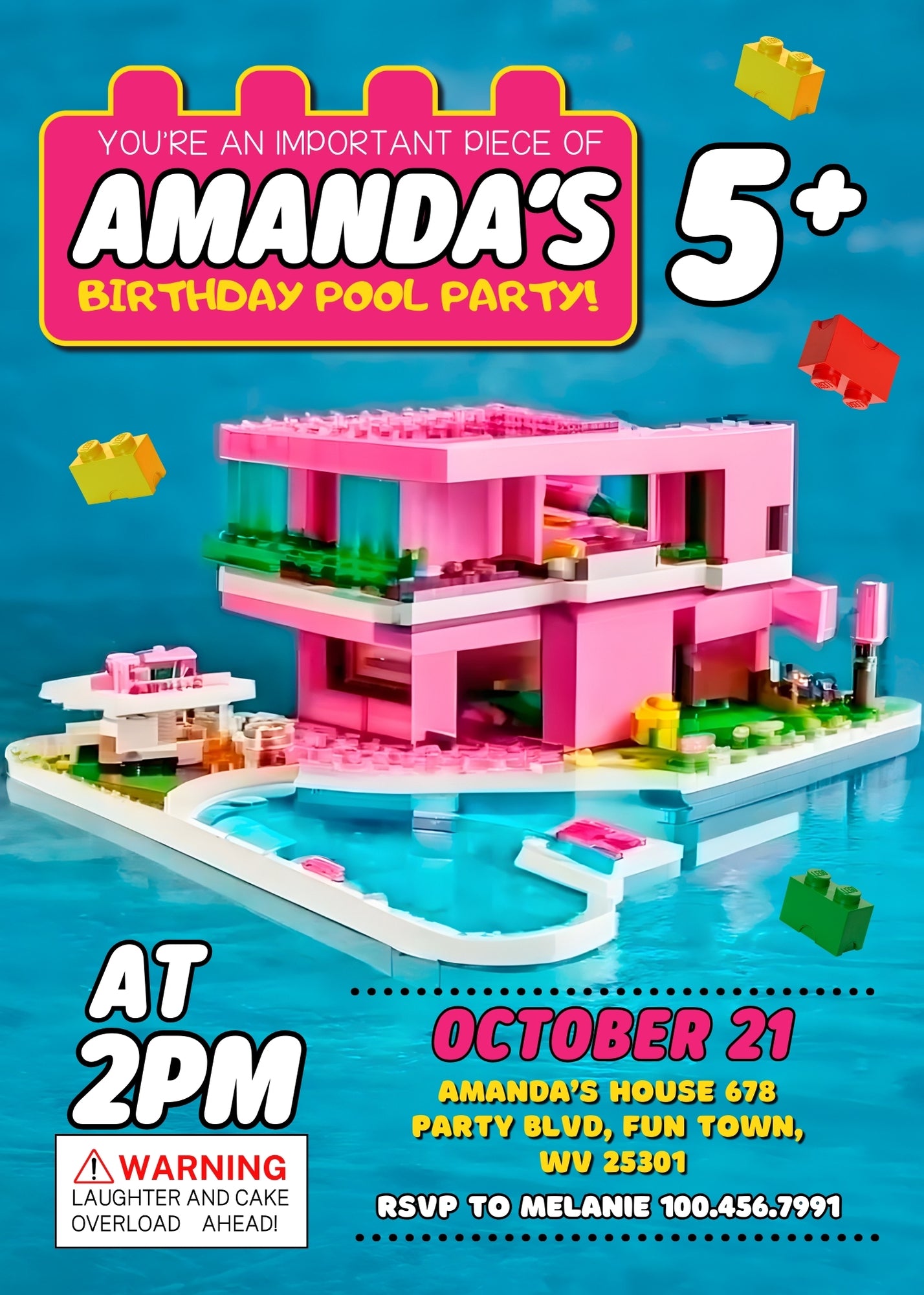 Lego Swimming Pool customizable invitation template | Share or Print | FZ639