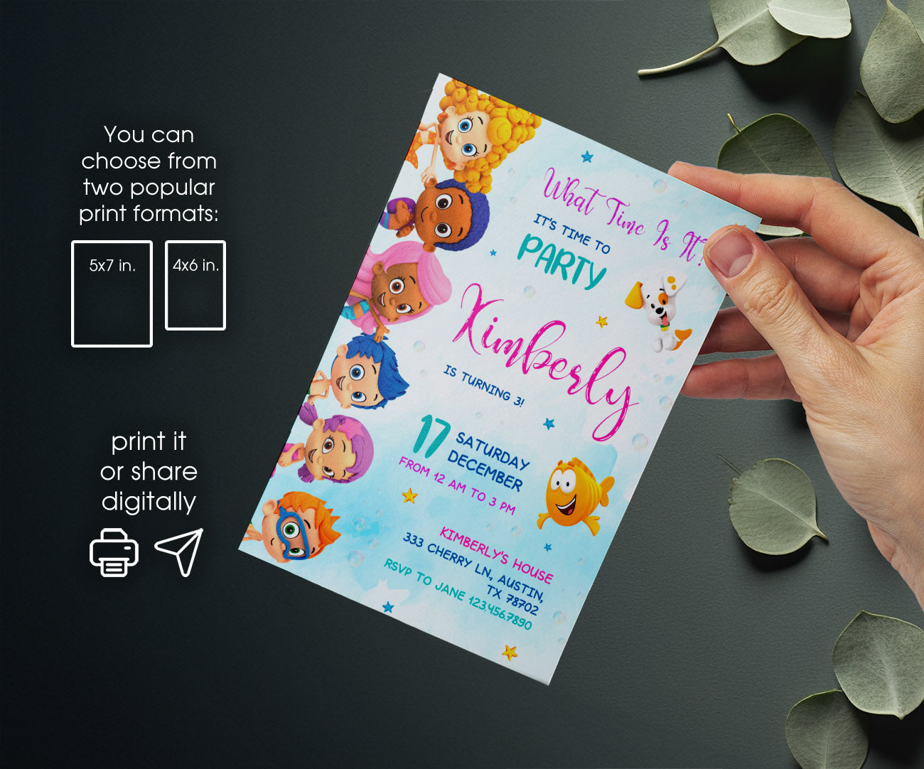 Bubble Guppies Molly Gil customizable invitation template | Share or Print | girl | ZT381