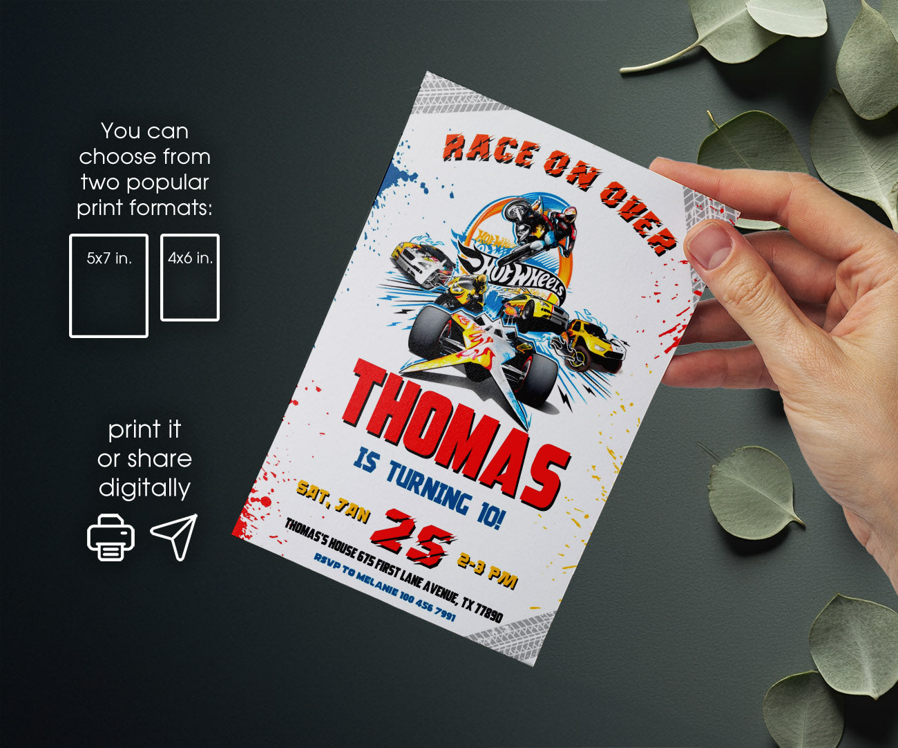 Hot Wheels Racing customizable invitation template | Share or Print | boy | AU690