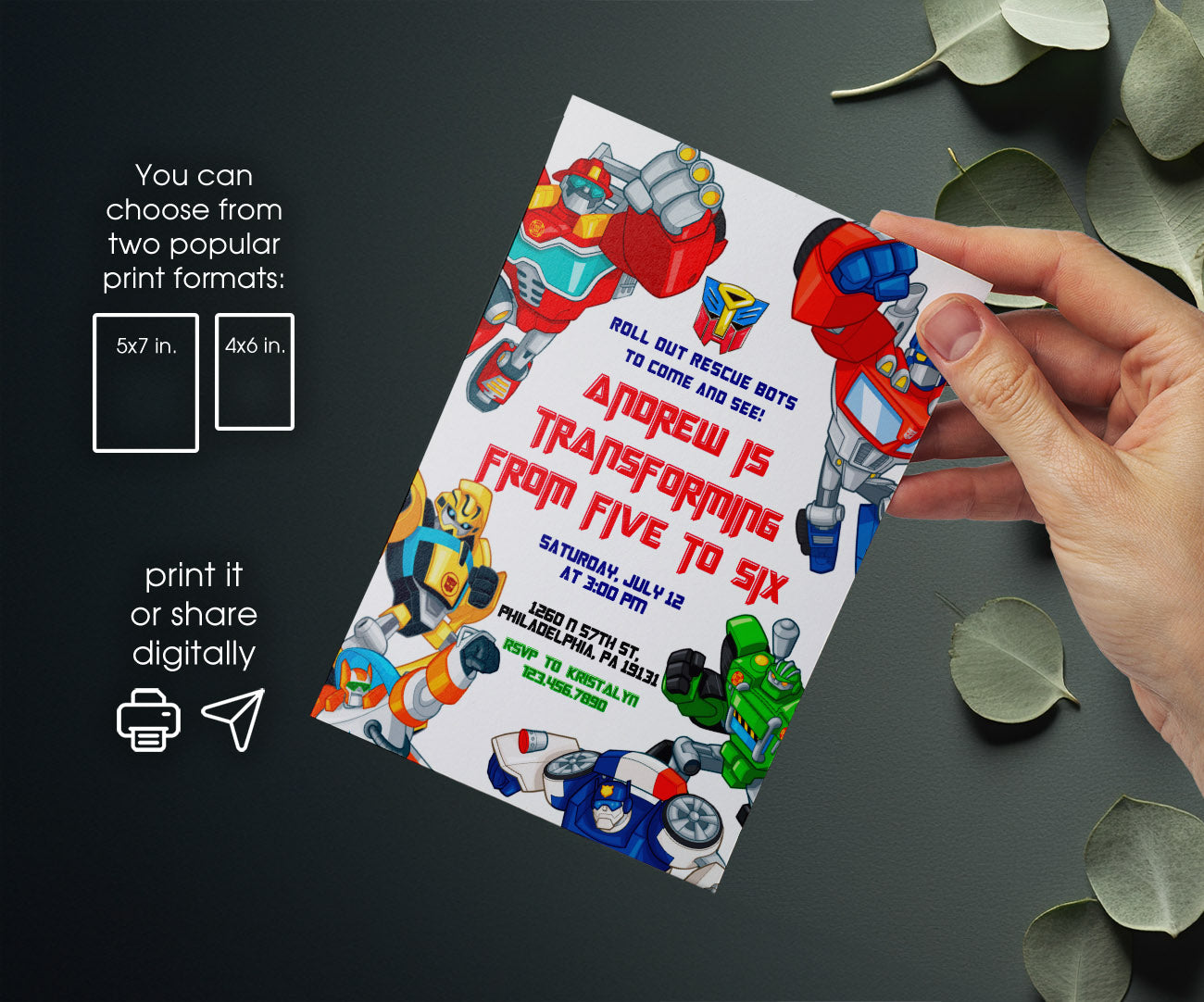 Transformers Rescue Bots customizable invitation template | Share or Print | boy | DA546