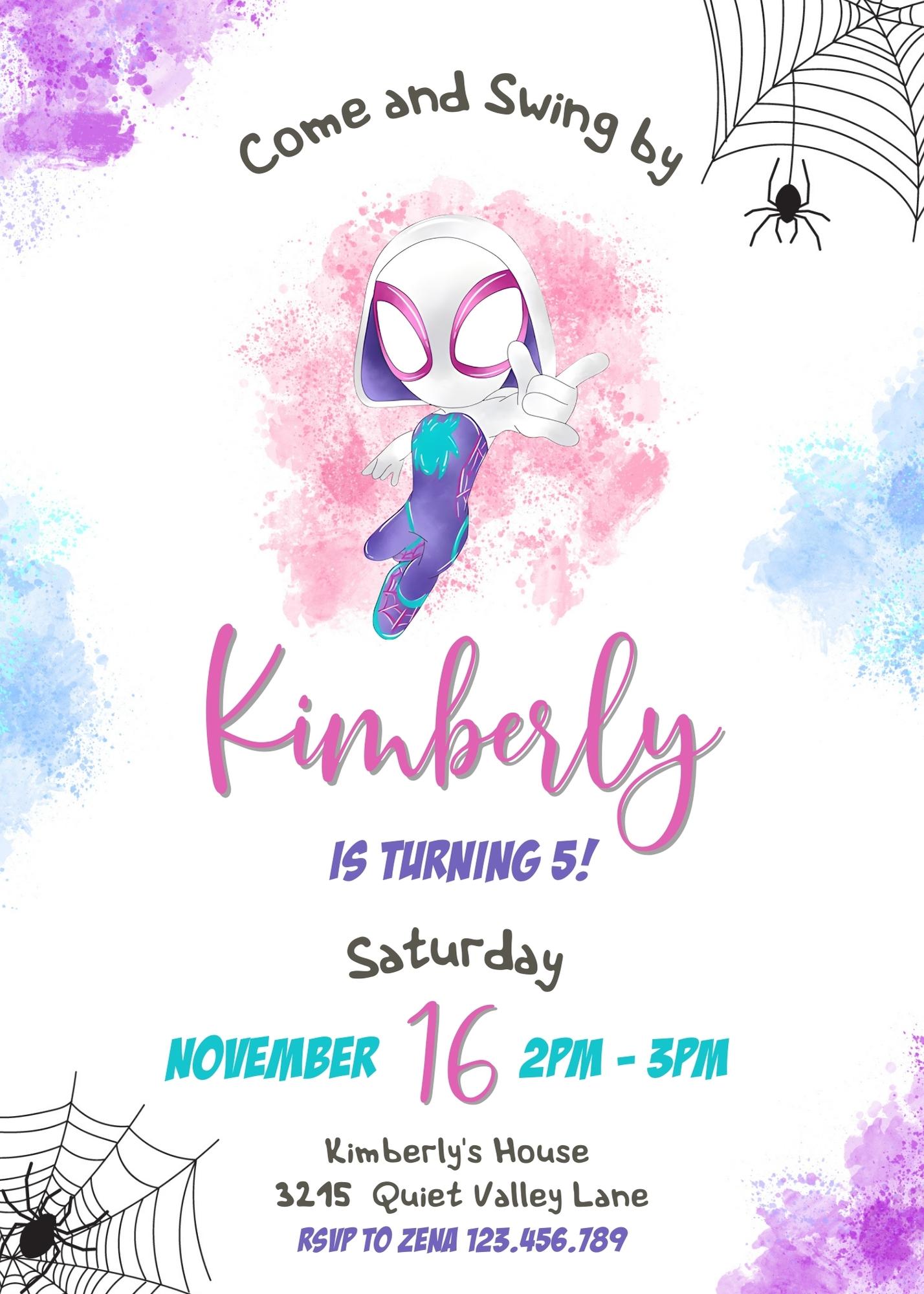Spider Gwen Ghost Spidey customizable invitation template | Share or Print | girl | AJ612