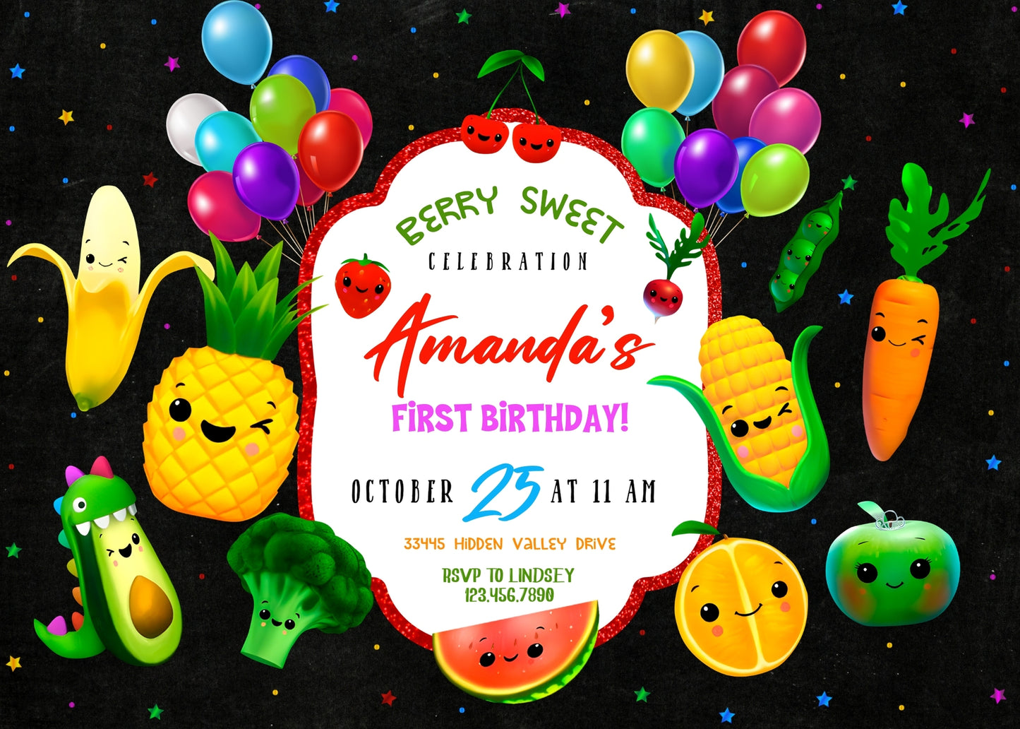 Hey Bear Sensory Dancing Fruits customizable invitation template | Share or Print | PC808