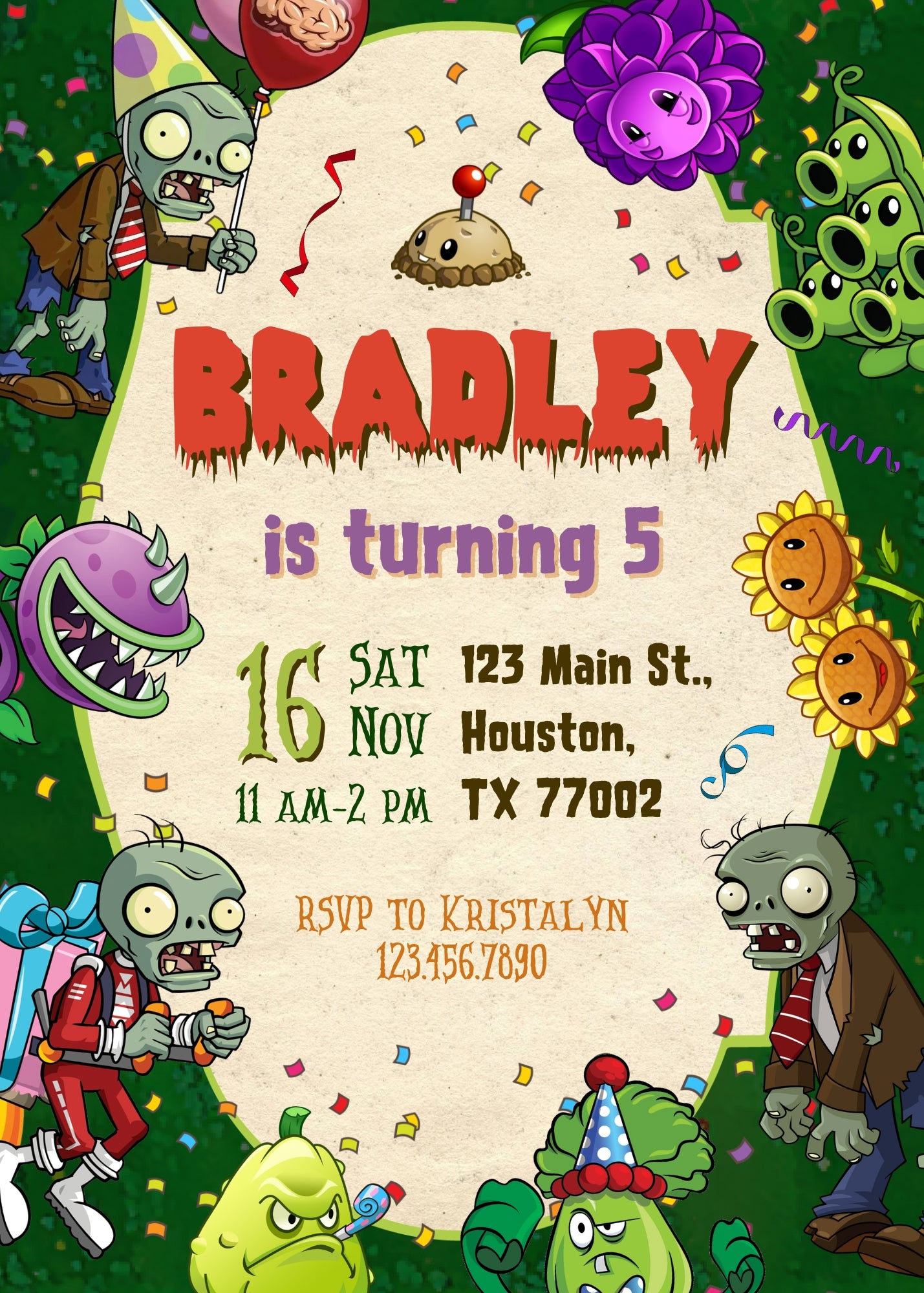 Plants vs Zombies Gamer customizable invitation template | Share or Print | CM882