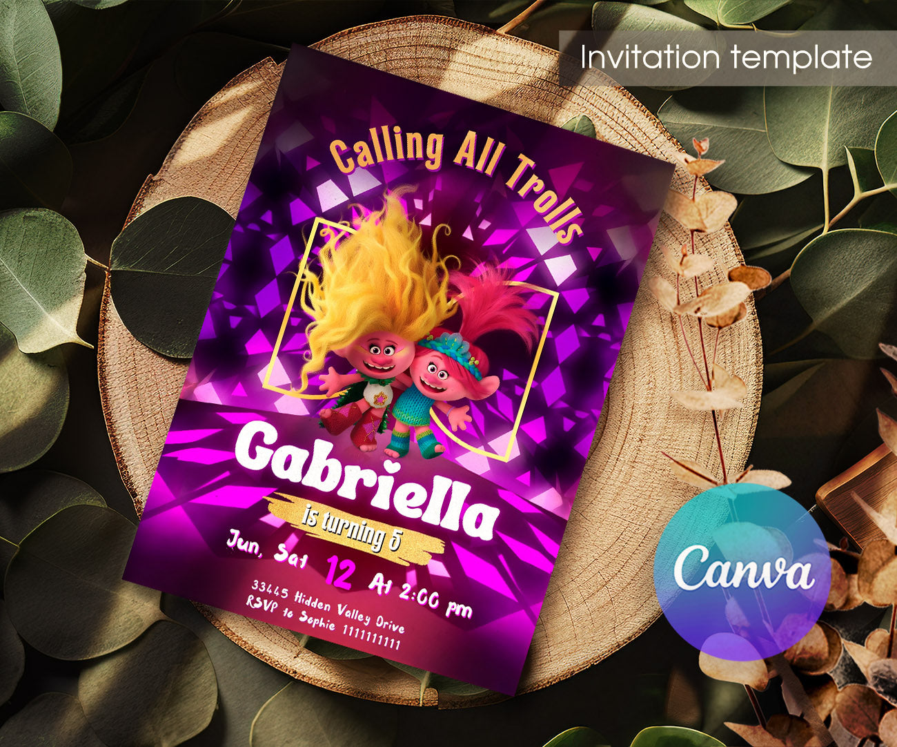 Trolls Poppy customizable invitation template | Share or Print | BL243