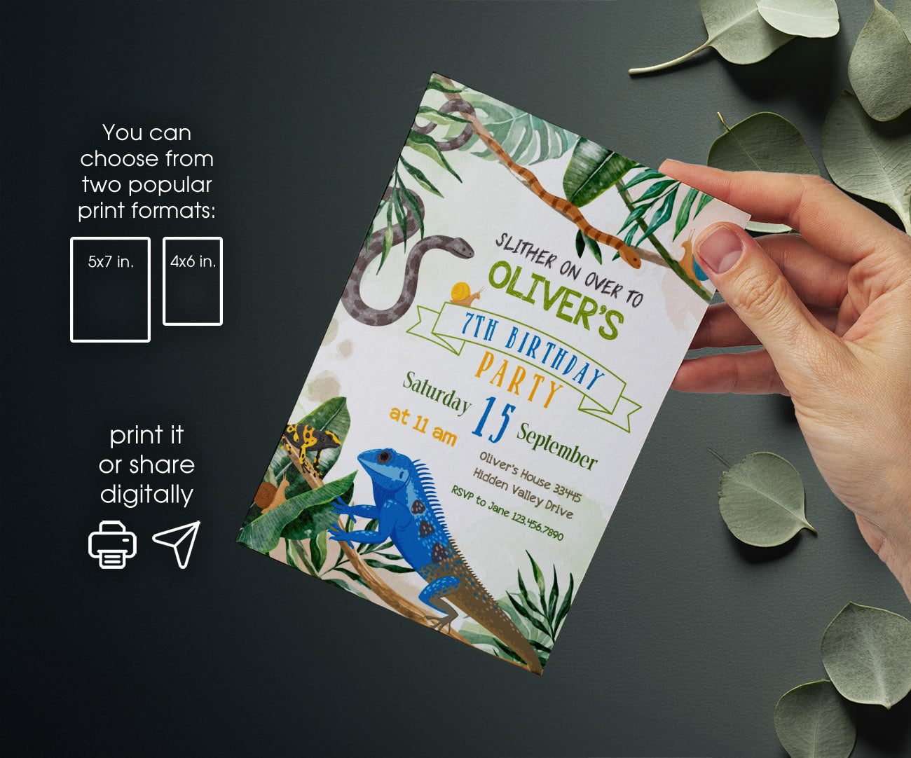 Reptile Lizard Snake customizable invitation template | Share or Print | BJ138