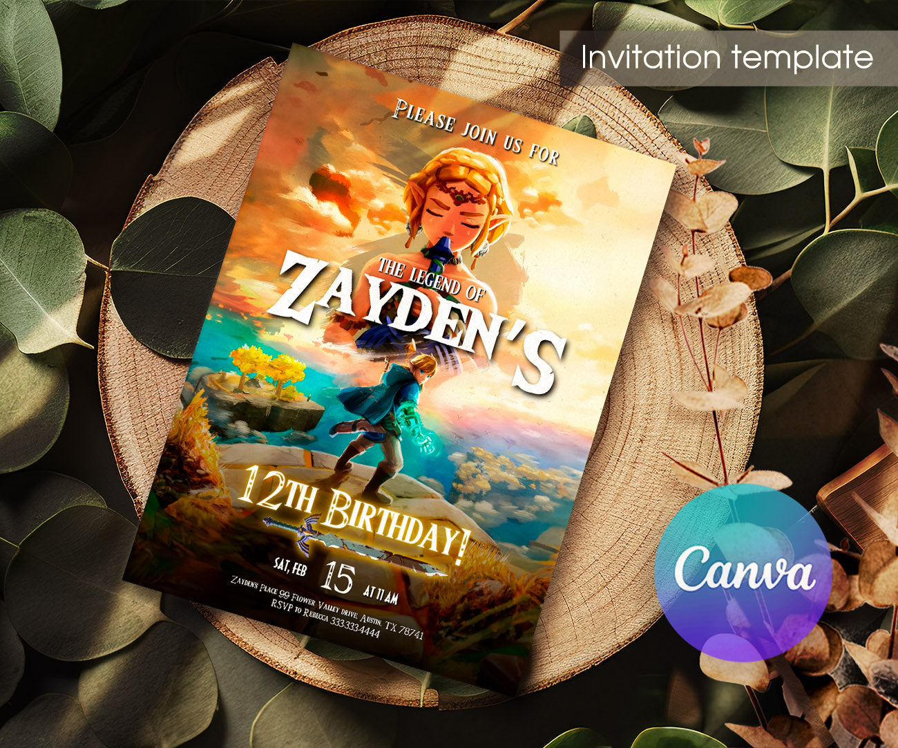Legend of Zelda Gamer customizable invitation template | Share or Print | KW629