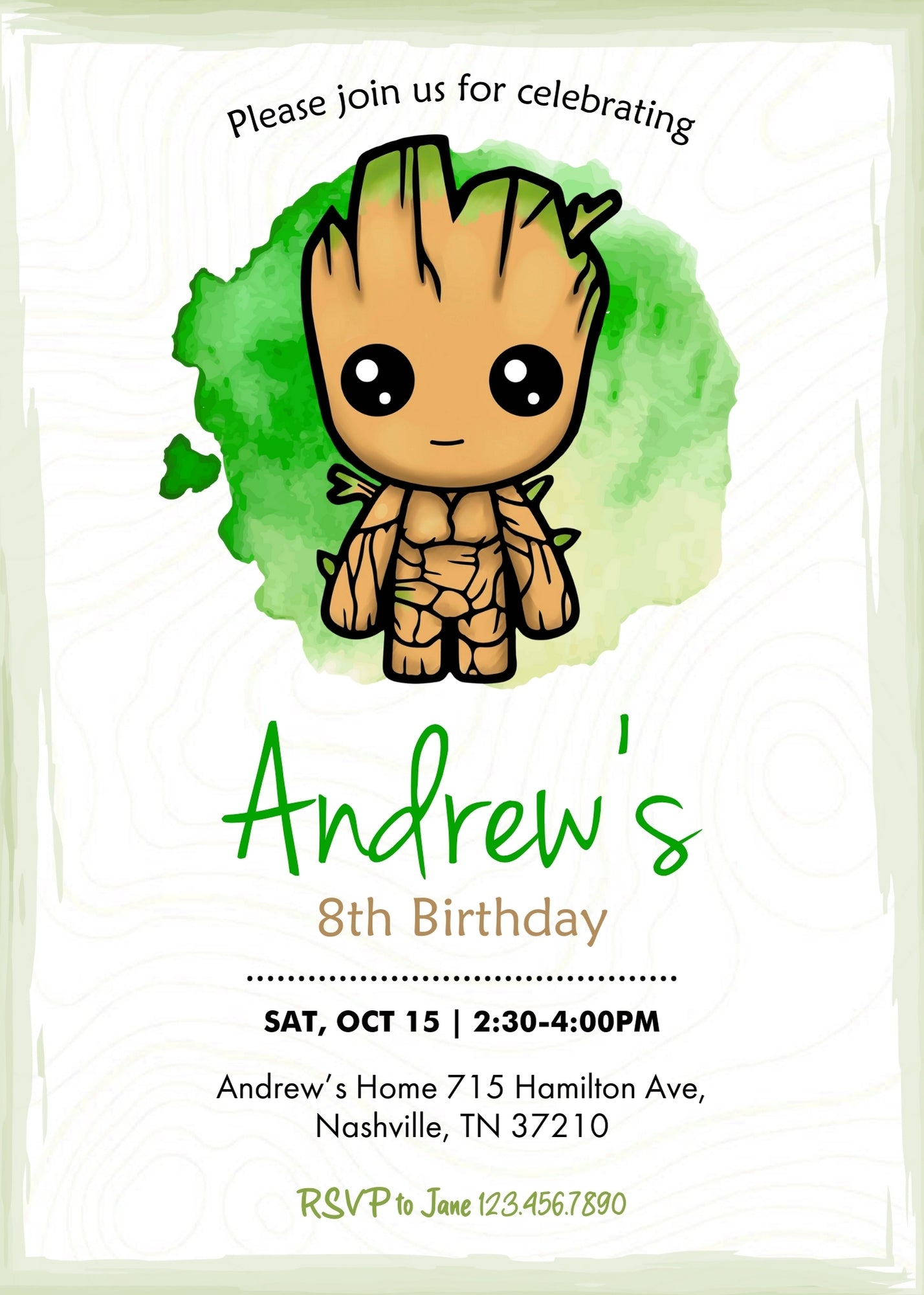 Groot Guardians of the Galaxy Superhero customizable invitation template | Share or Print | VN125