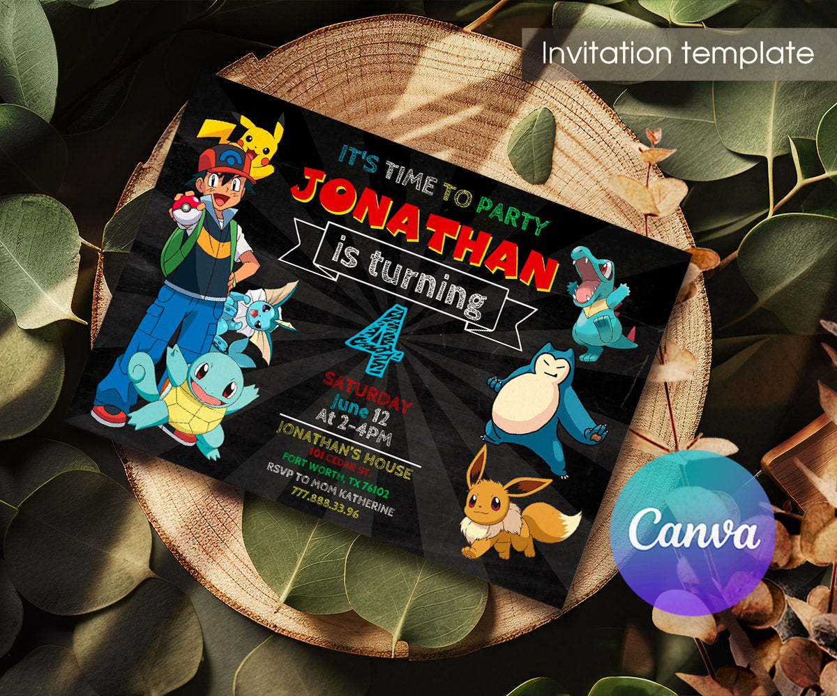Pokemon Pikachu customizable invitation template | Share or Print | VR614