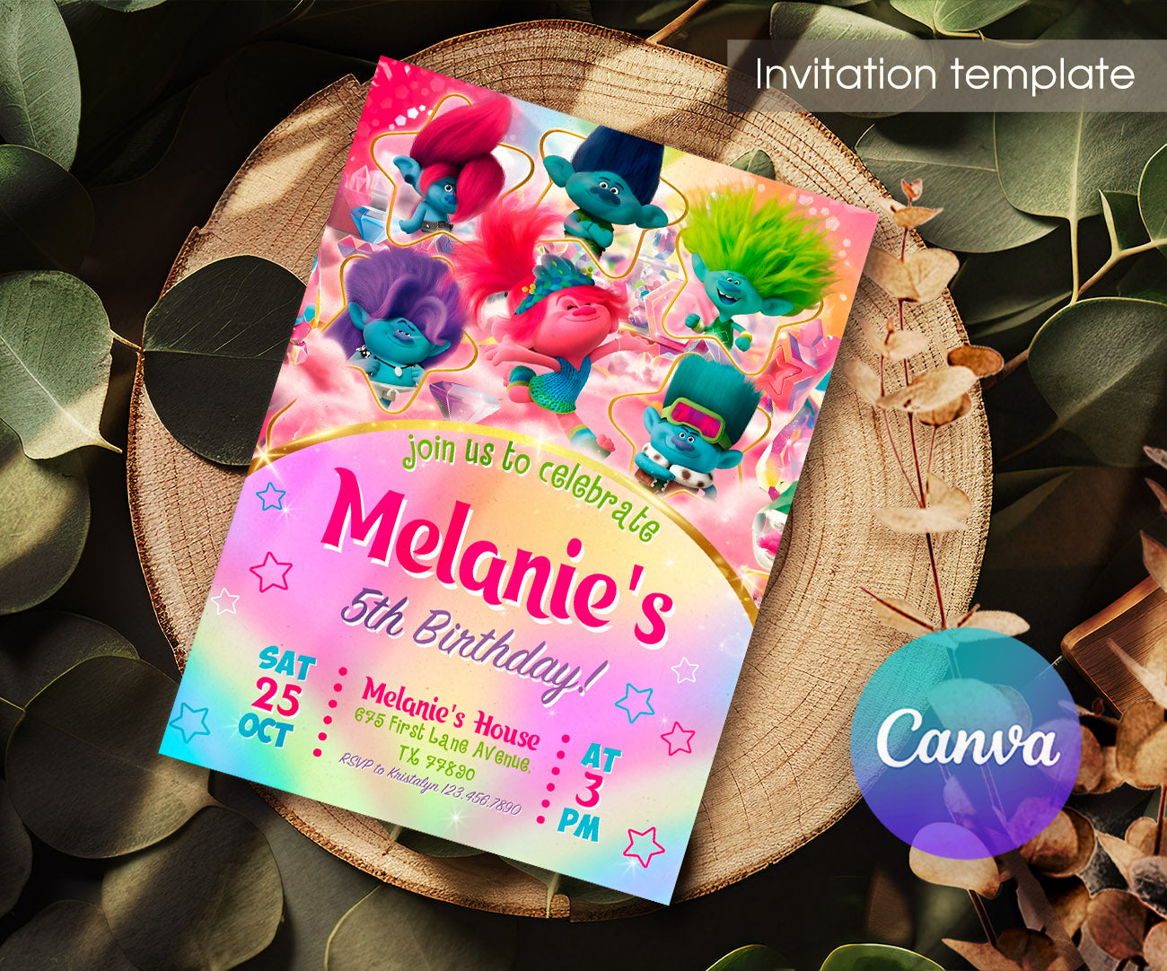 Trolls Poppy customizable invitation template | Share or Print | GK935