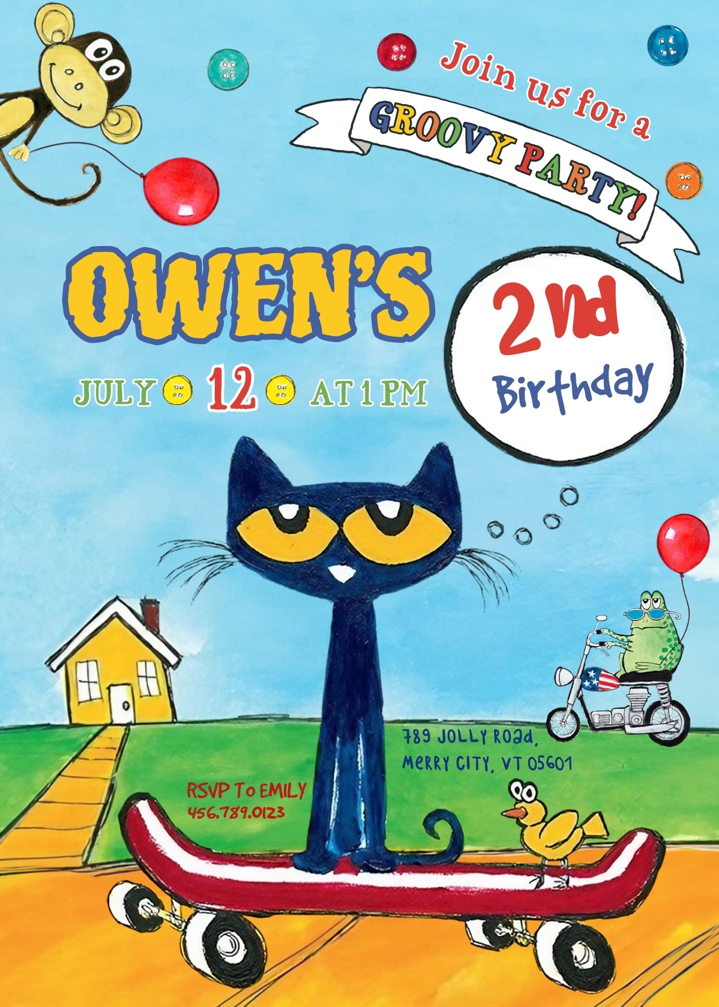 Pete the Cat customizable invitation template | Share or Print | DS418
