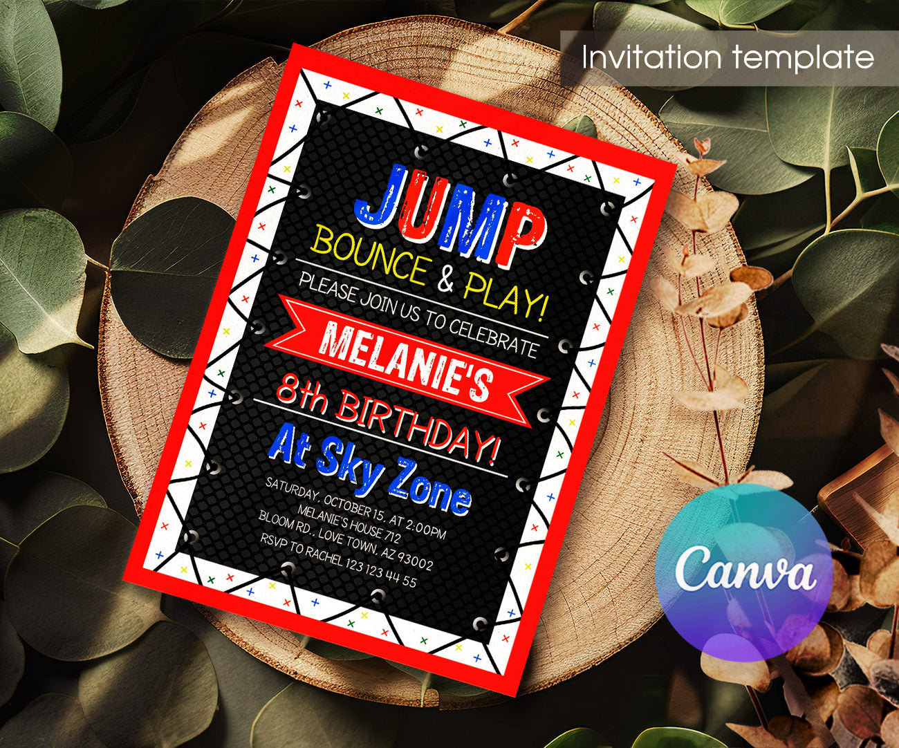 Trampoline Jump Party customizable invitation template | Share or Print | XT102