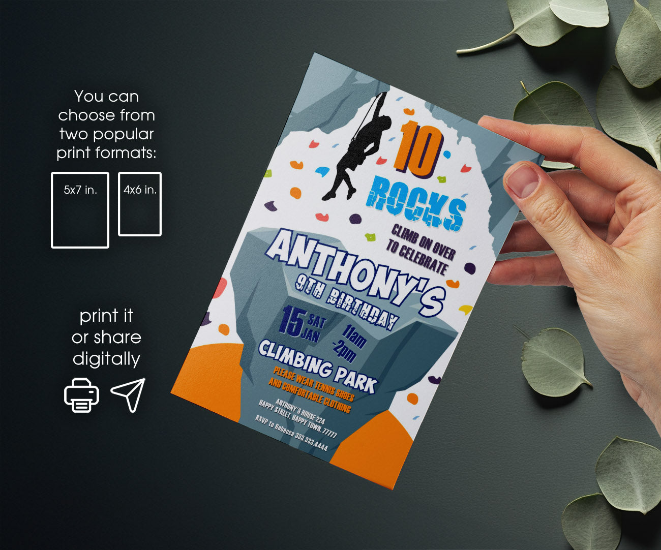Rock Climbing customizable invitation template | Share or Print | MN607