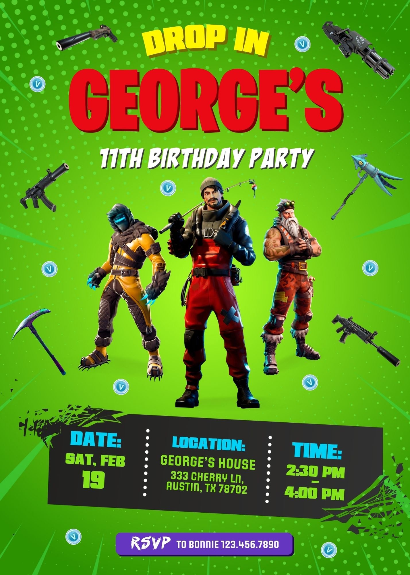 Fortnite Gamer customizable invitation template | Share or Print | boy | QV846