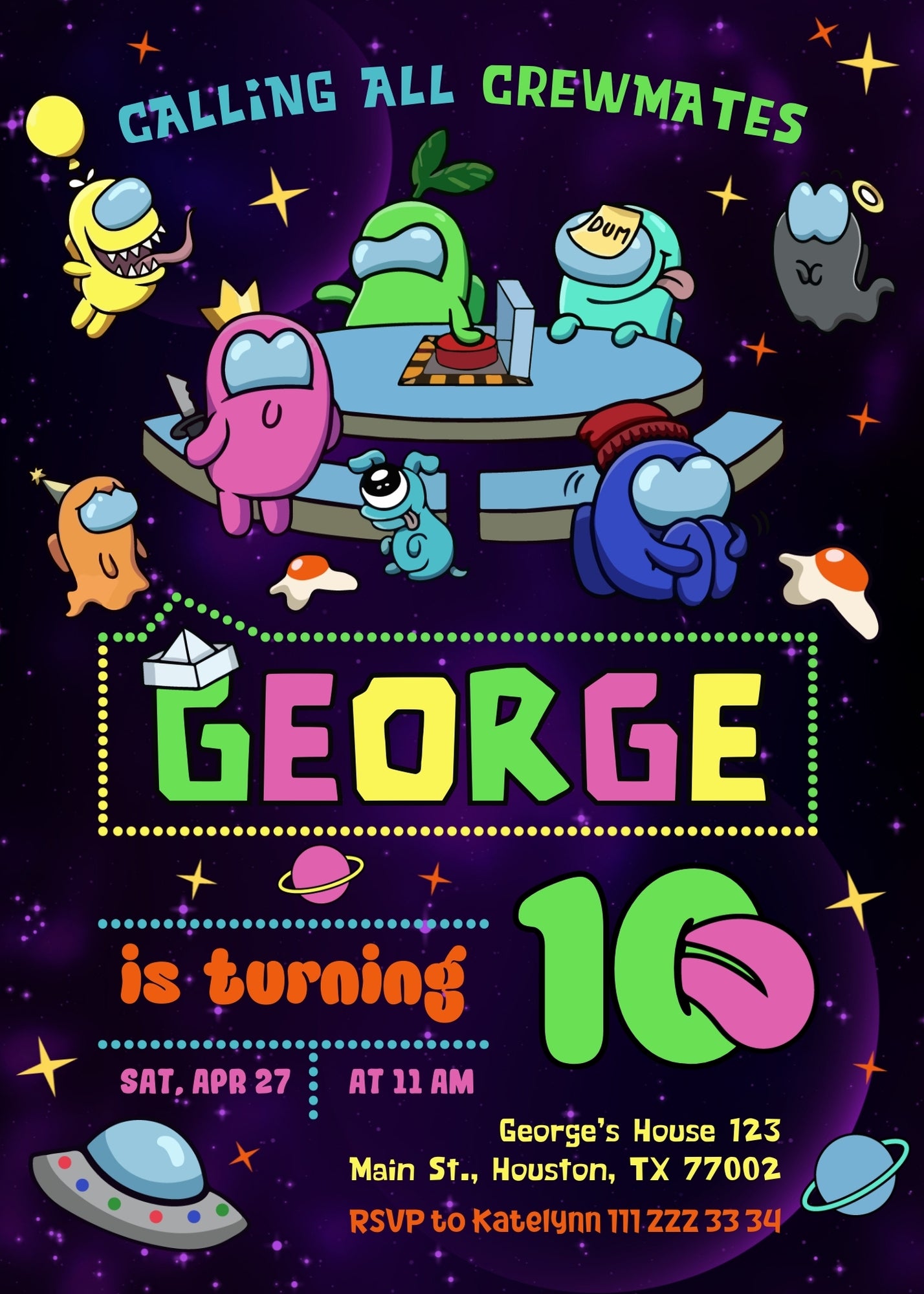 Among Us Gamer customizable invitation template | Share or Print | TB208