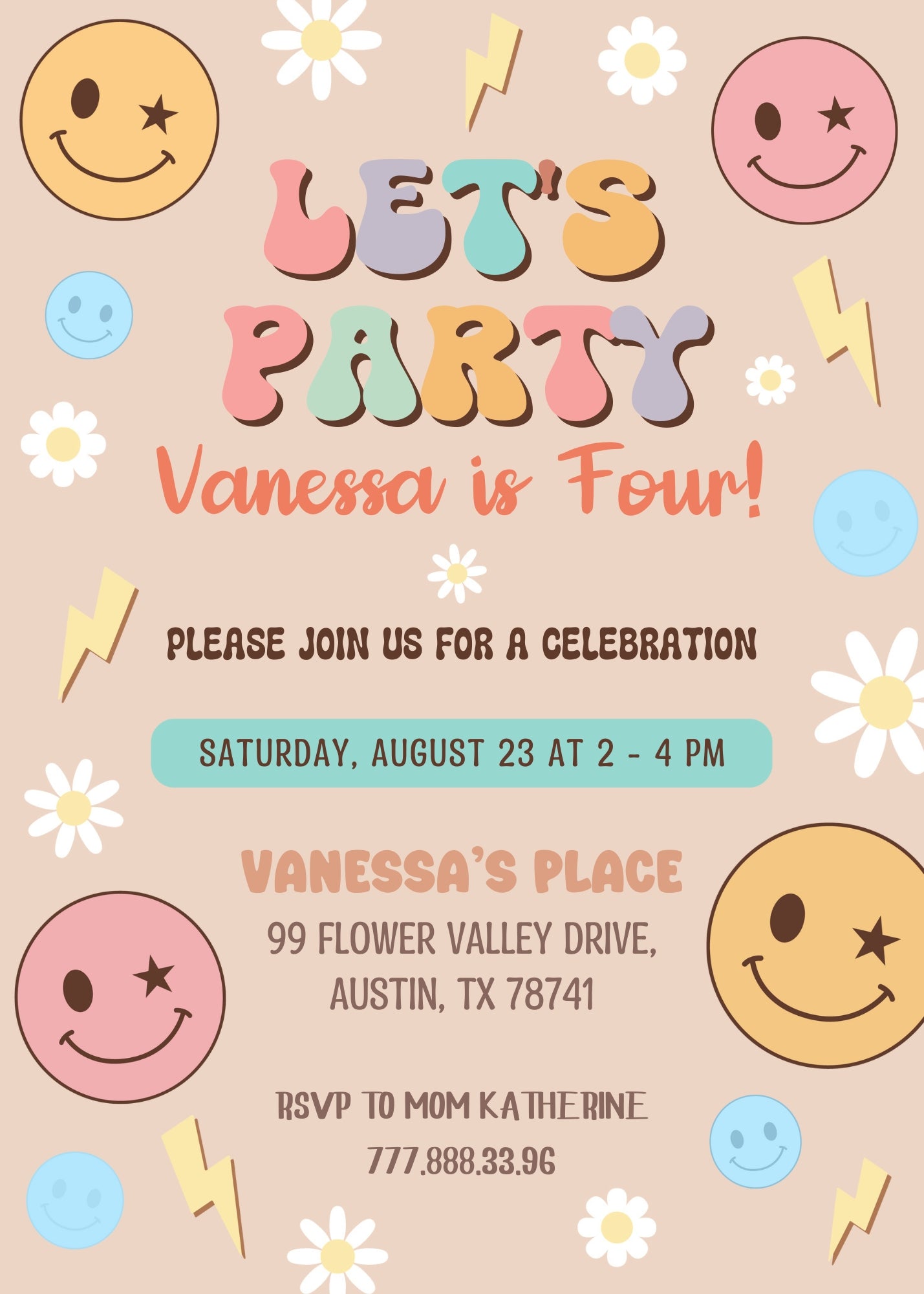 Smiley Face customizable invitation template | Share or Print | KK511