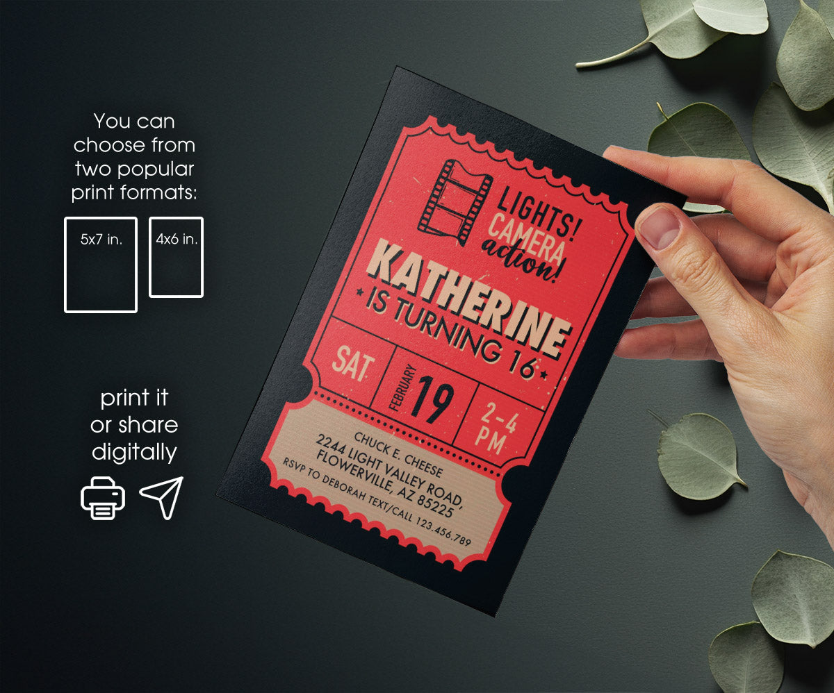 Hollywood Movie Party customizable invitation template | Share or Print | IN360