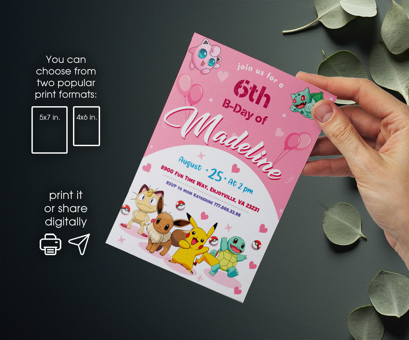 Pokemon Pikachu customizable invitation template | Share or Print | WZ815